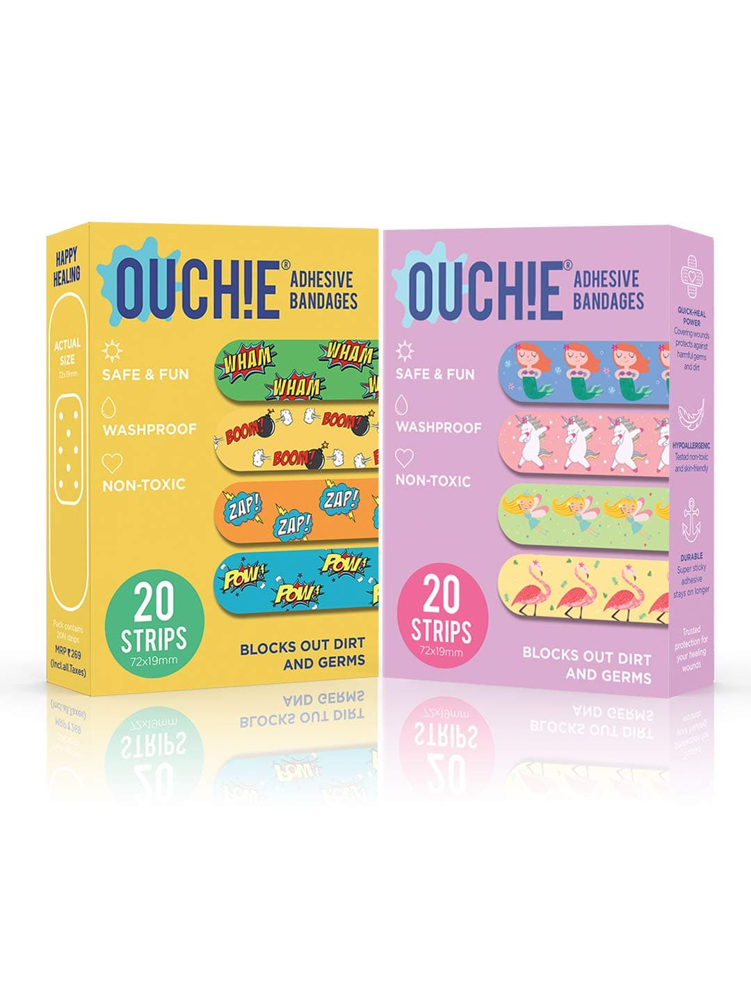 Ouchie Non-Toxic Printed Bandages Double Combo (40 Pack) - Yellow & Lavender