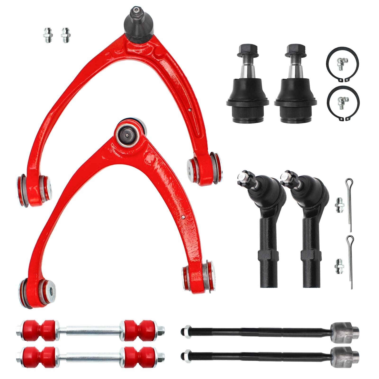 Front End 10pc Suspension Kit for 2007-2013 Chevy Silverado Sierra Yukon Suburban 1500 Avalanche Tahoe Escalade EXT ESV, Upper Control Arm Lower Ball Joints Tie Rods Sway Bars Replacement(10pc)