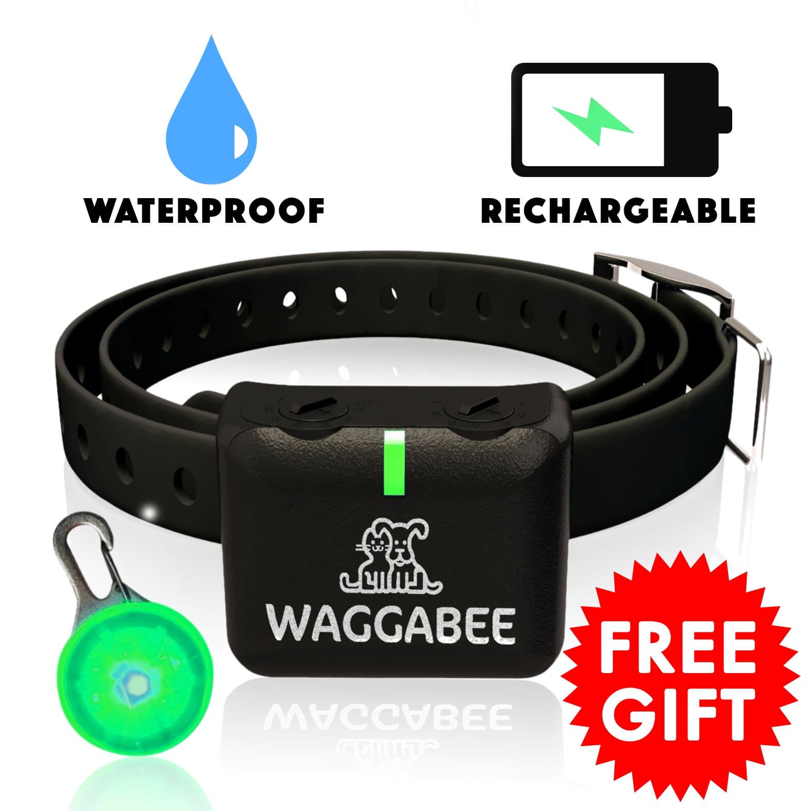 Waggabee Dog Bark Control Collar Rechargeable & Waterproof Both Static Shock Stimulus & Vibration Stimulus Options Suitable for Small Medium & Large Dogs. New 2016 Model