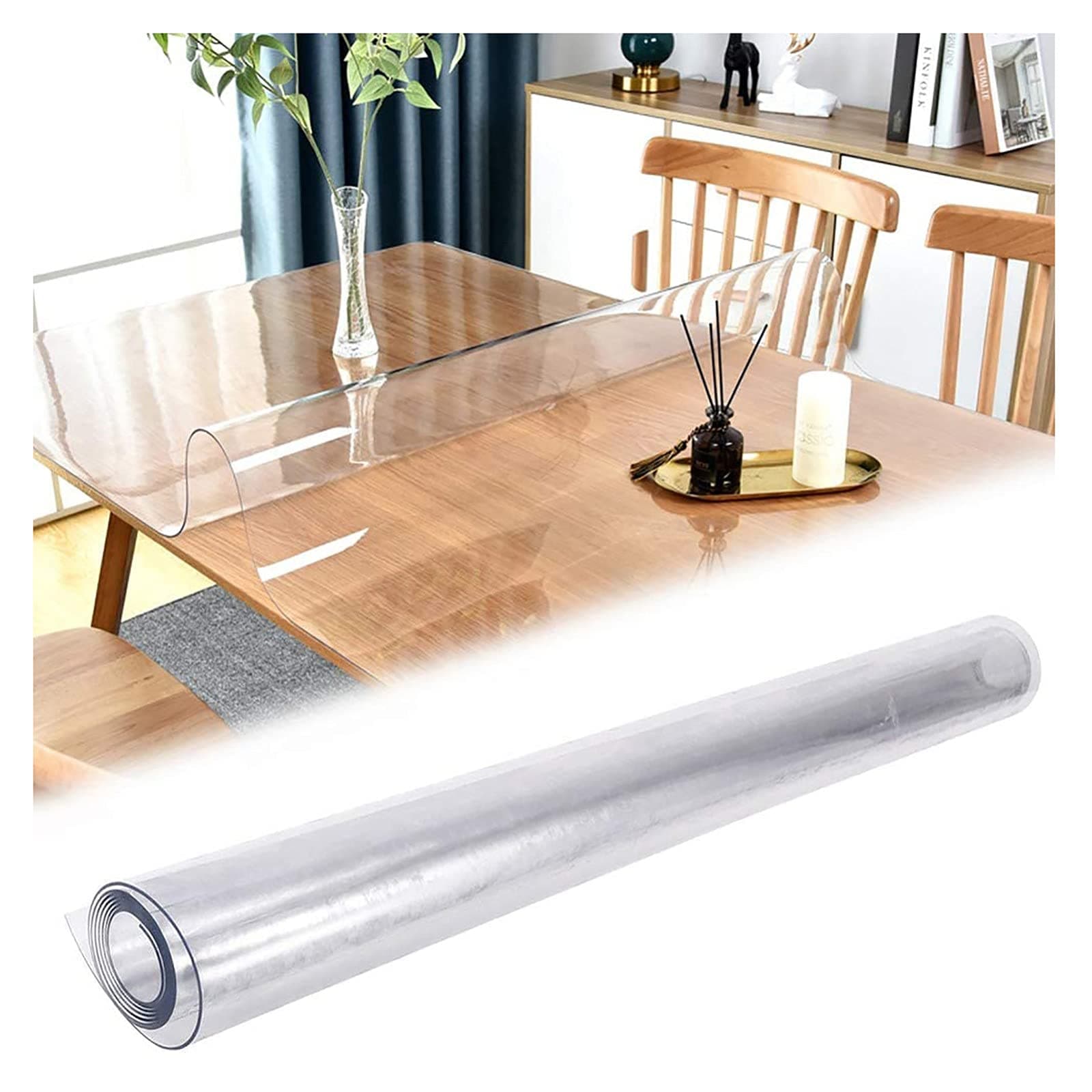 Clear Table Cover Protector, PVC Plastic Desk Mat, 1mm/1.5mm/2mm Thick Table Protector for Dining Room Table Rectangle, Clear Tablecloth Table Pad for Kitchen Wood Grain(Color:1mm,Size: 90x180cm)