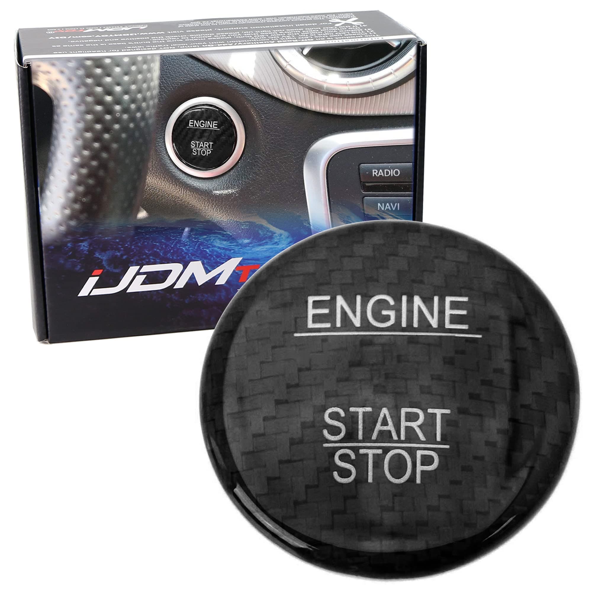 iJDMTOY Genuine Gloss Black Carbon Fiber Made Engine Push Start/Stop Button Decoration Cover Trim Compatible with Mercedes Keyless Engine Start