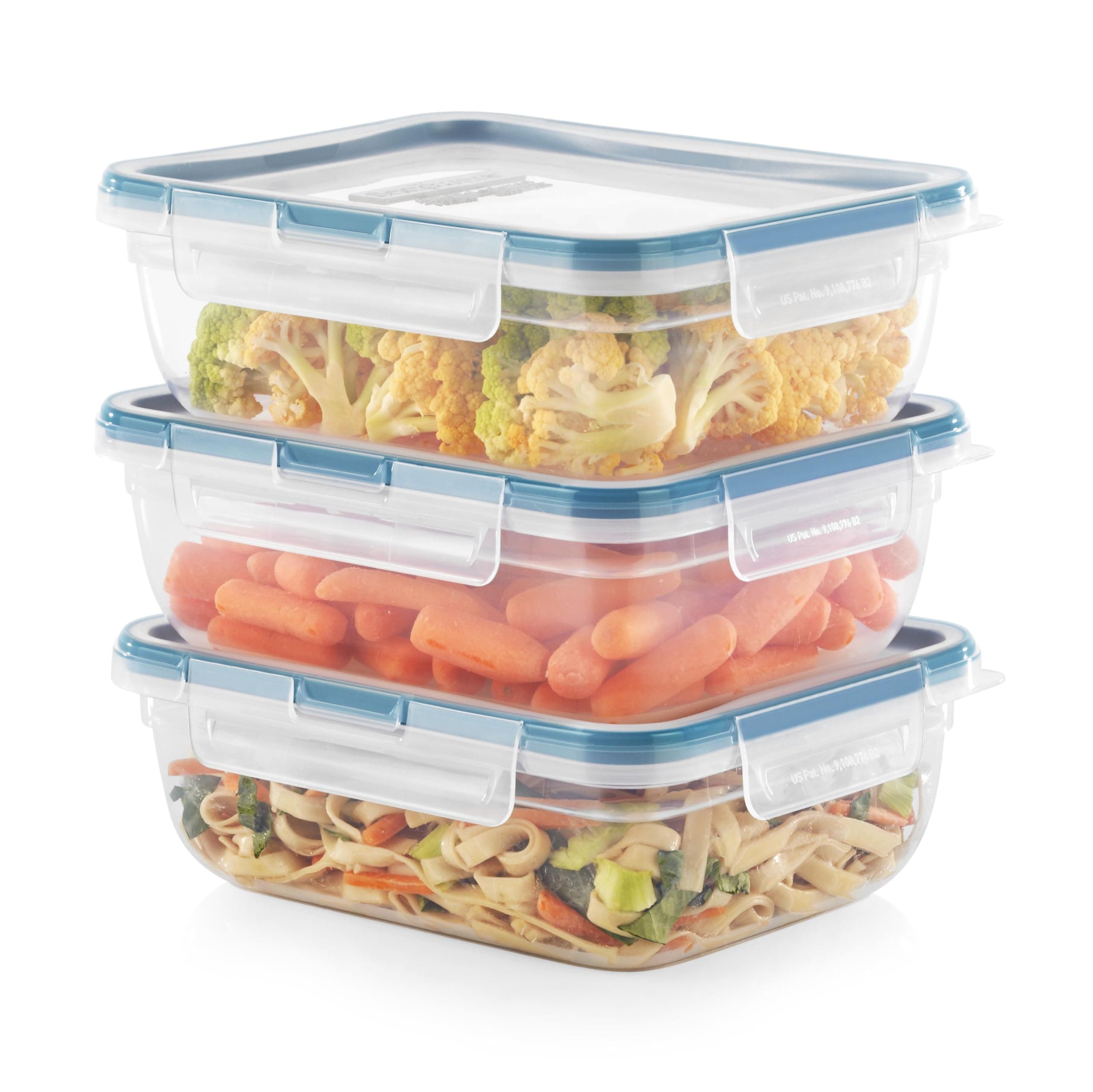 Total Solution 6-Pc Plastic Food Storage Containers Set with Lids, 8.5-Cup Rectangle Meal Prep Container, Non-Toxic, BPA-Free with 4 Locking Tabs, Microwave, Dishwasher, and Freezer Safe