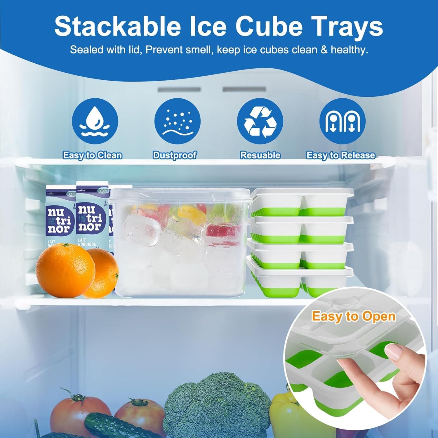 Ice Cube Tray, Ice Cube Trays for Freezer 4 Pack with Lids, Ice Tray Easy-Release, Ice Trays for Freezer Stackable, Silicone Ice Cube Tray for Drinks, Coffee - BPA-Free and Odor-Free(56 Cubes)