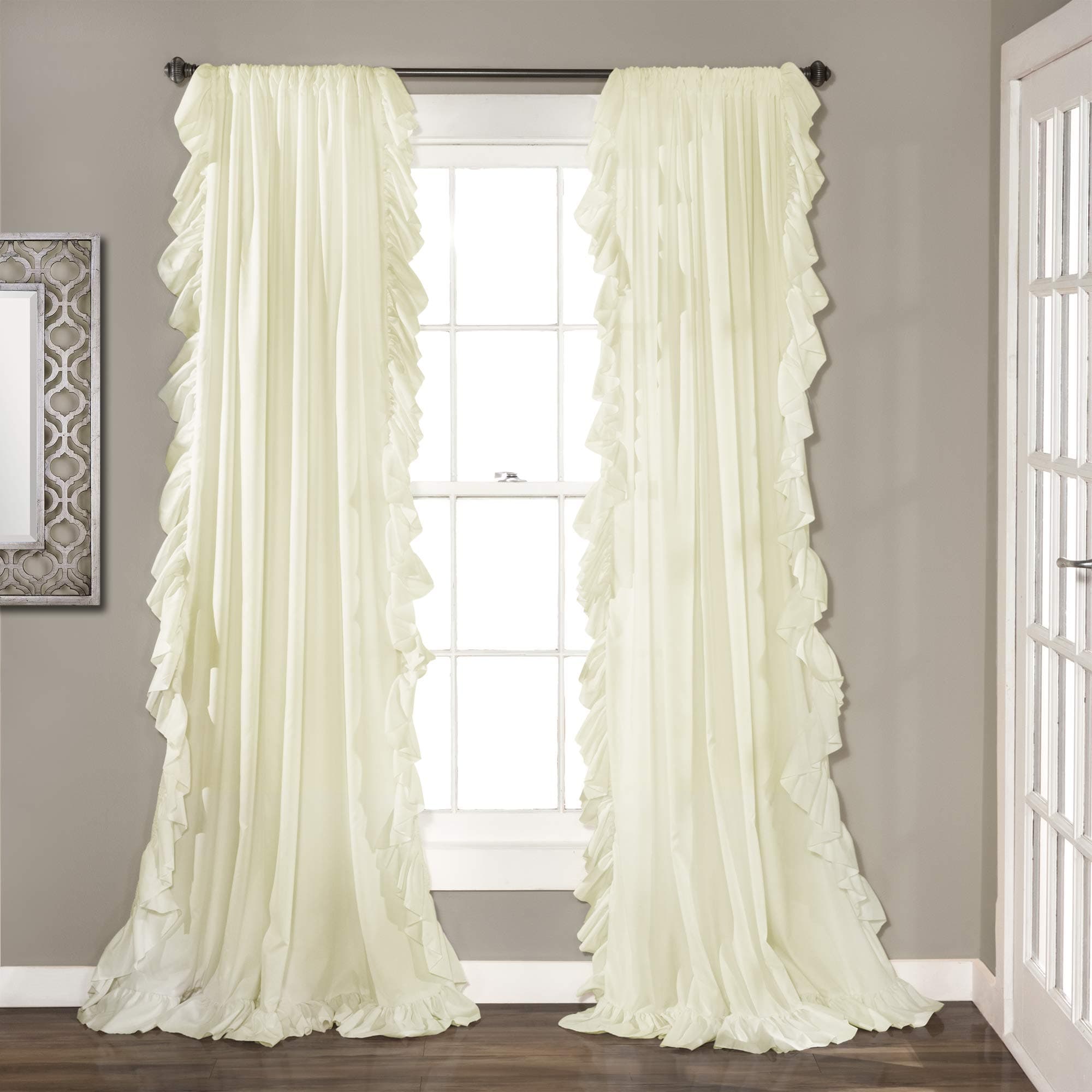Lush DecorLush Decor Reyna Ruffle Window Curtain Panel Set, Pair, 54" W x 84" L, Ivory - Flowy Curtain Set - Romantic Ruffle Curtains for Bedroom, Living room, or Dining Room - Farmhouse & Cottage Home Decor