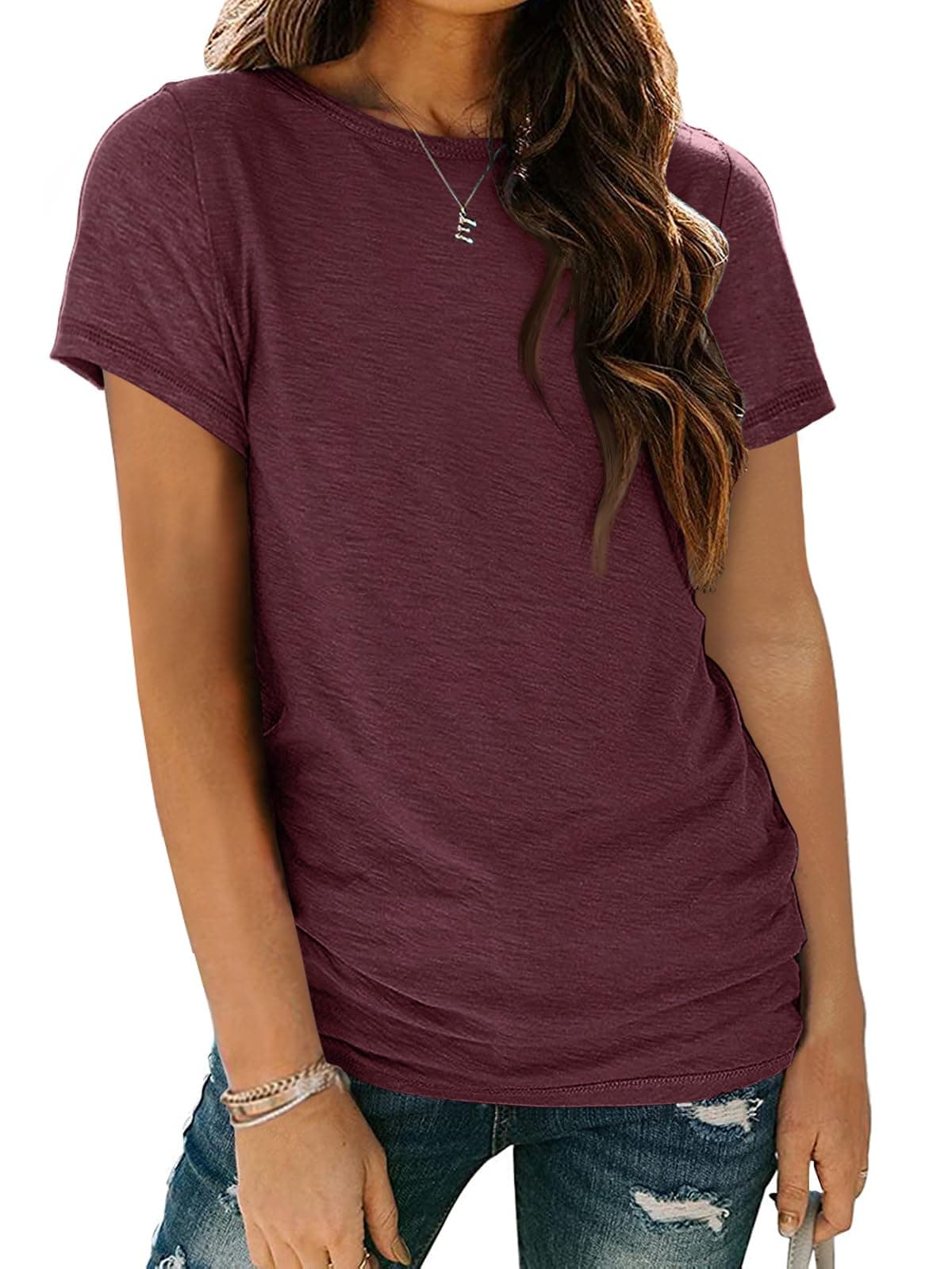 Women's Soft Basic Short Sleeve T-Shirt, Round Neck Tops Summer Casual Tee for Spring Shirts Clothes Everyday Wear