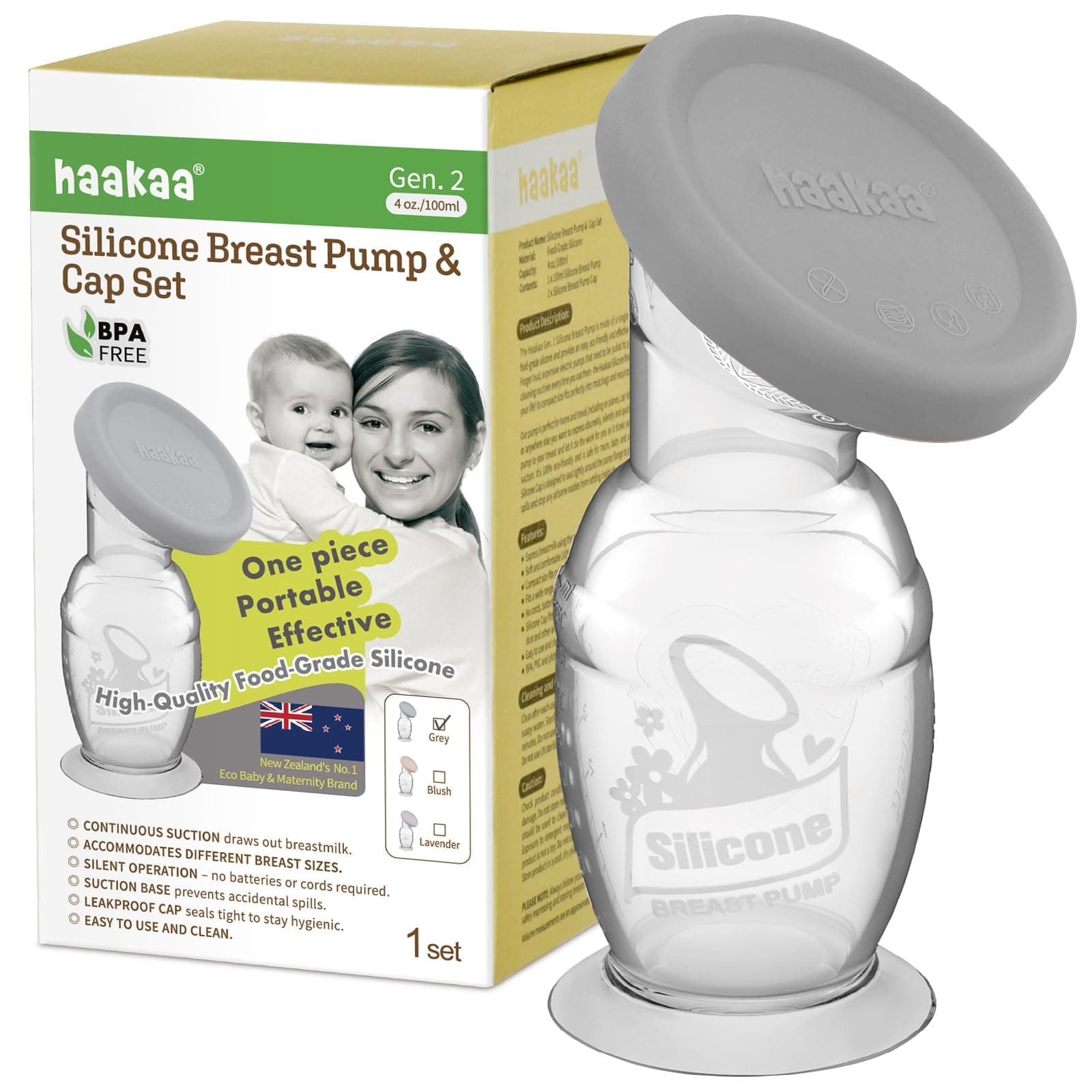 Haakaa Manual Breast Pump with Base 4 Fl Oz/100ml+Lid