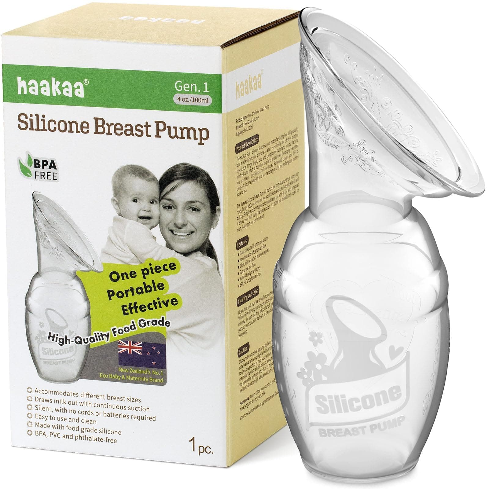 Haakaa Manual Breast Pump, Clear, 4oz/100ml