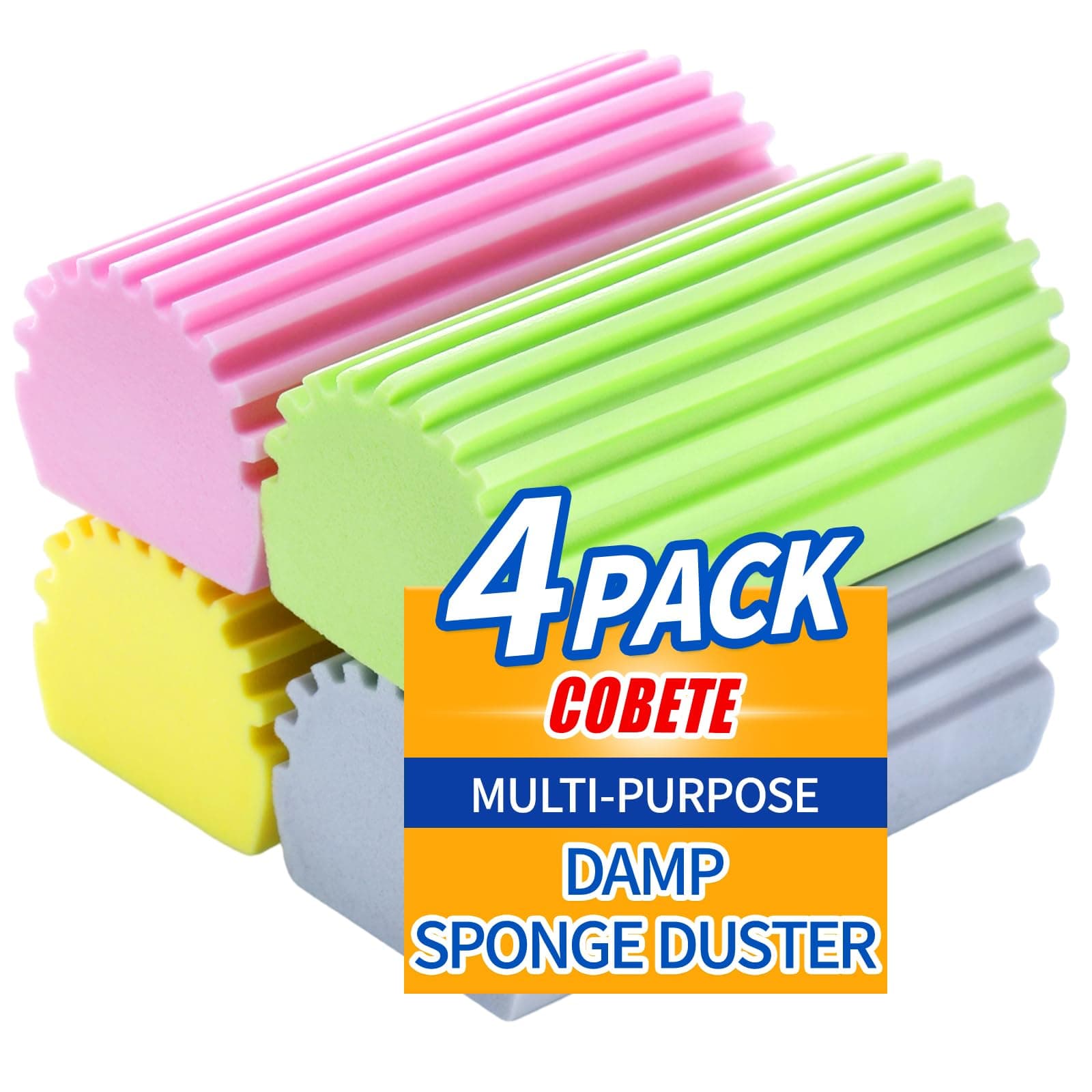 - COBETE Damp Clean Duster Sponge,4pack Magic Sponge Eraser,Reusable Damp Dusting Sponge Household Cleaning for Blinds, Glass, Baseboards,Radiators,Window Track Grooves(Multi Color)