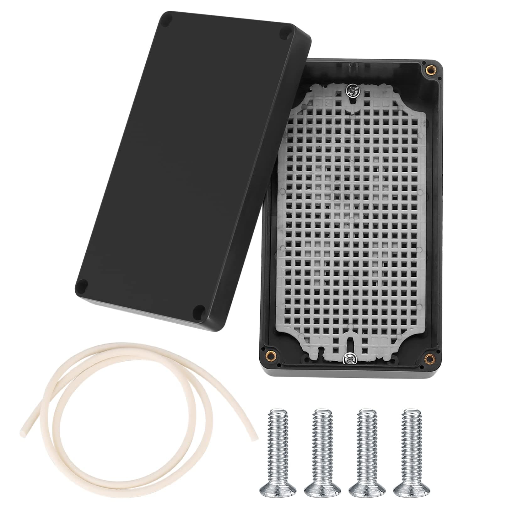 Waterproof Junction Project Box with a honeycomb bottom plate, Plastic ABS IP65 Electronic Enclosure Box for Electronics, Cables, Power, Instrument Case Box - 158 x 90 x 60 mm (Black)