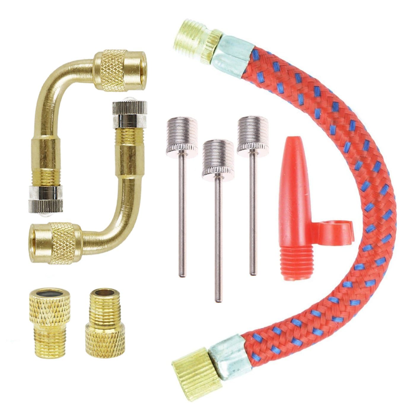 COSORO Inflator Pump Adaptor Set Kit 9 Pieces,Elbow Extender and Valve Converter Pieces and Inflating Needles,Adaptor Set for Football Basketball