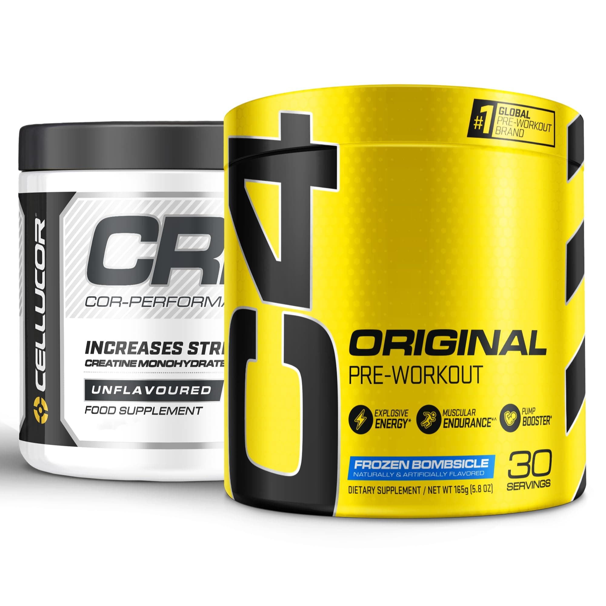 Pre Workout & Creatine Bundle, C4 Original Pre Workout Powder, Frozen Bombsicle, 30 Servings + Cor Performance Creatine Powder, 72 Servings