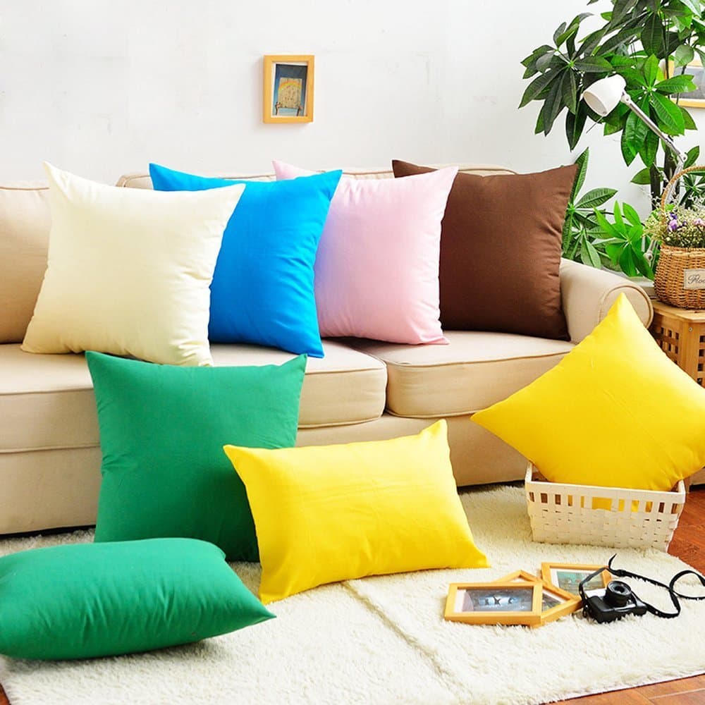 Coliang Canvas Pillow Case, Cotton Canvas Solid Color Simple Sofa Pillow Cushions Car Back Cushion Modern Office Pillow Cover 18x18 Inch (45x45 CM) - Rose Red