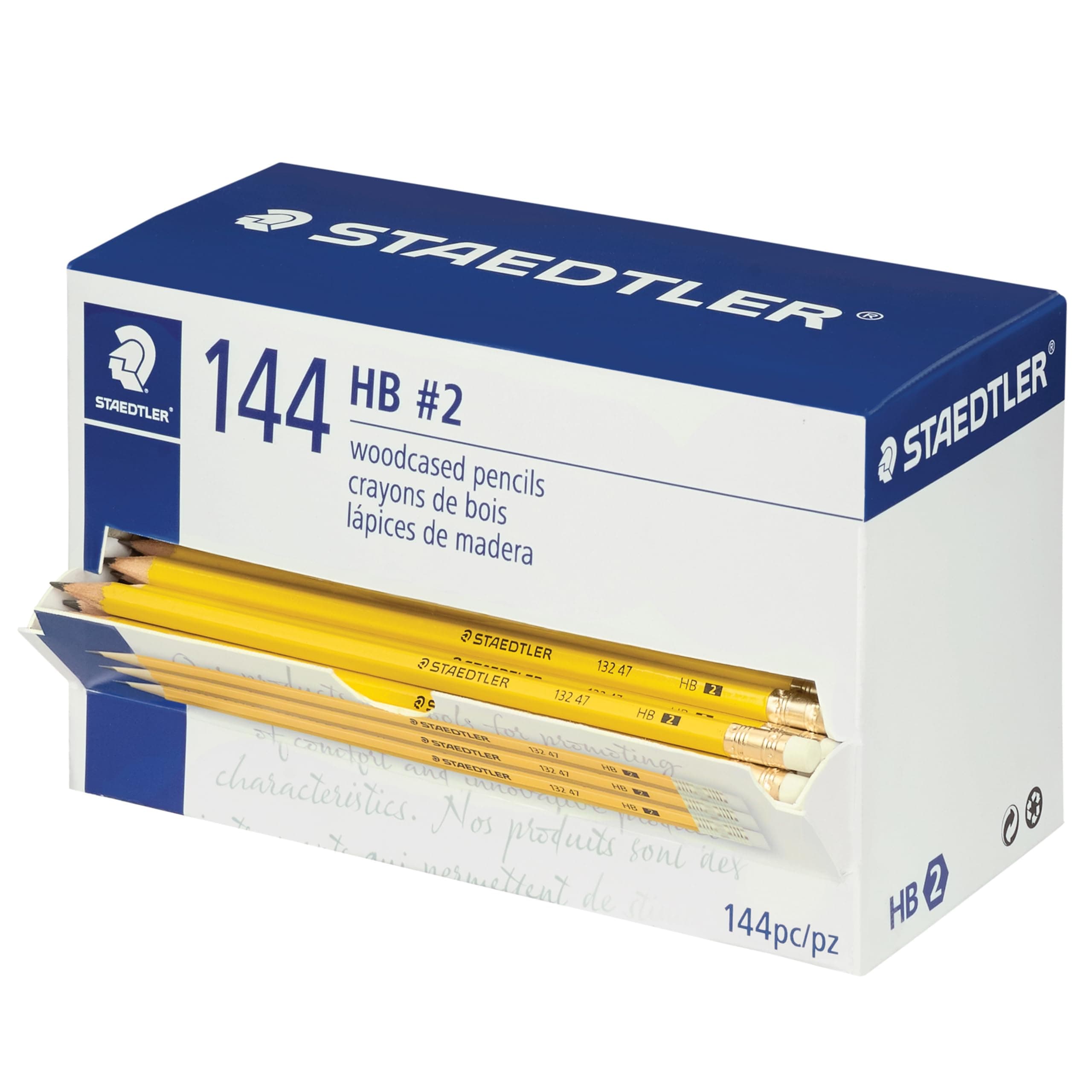 STAEDTLER Yellow School Pencils (144-Pack), Pre-Sharpened #2 HB with Erasers, Ready-to-Use School Supplies for Students and Teachers