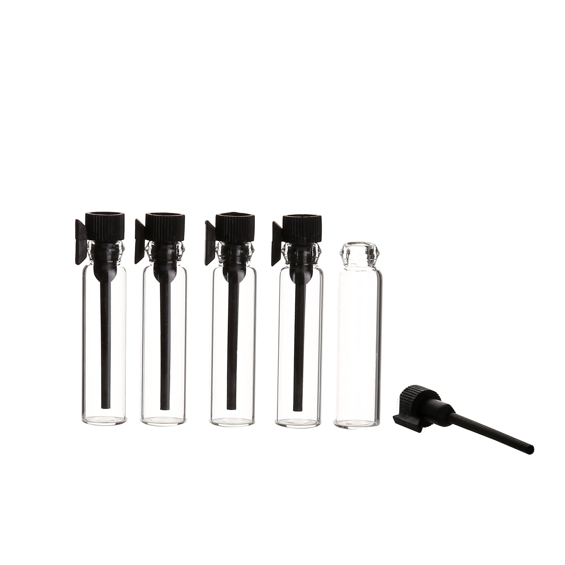 1ml 2ML 100Pcs Black Drop sticks Mini Sample Cute Glass travel Oil Perfume Bottle With drop and Spray Empty Sample Bottle for Essential Oils Aromatherapy (1ML)