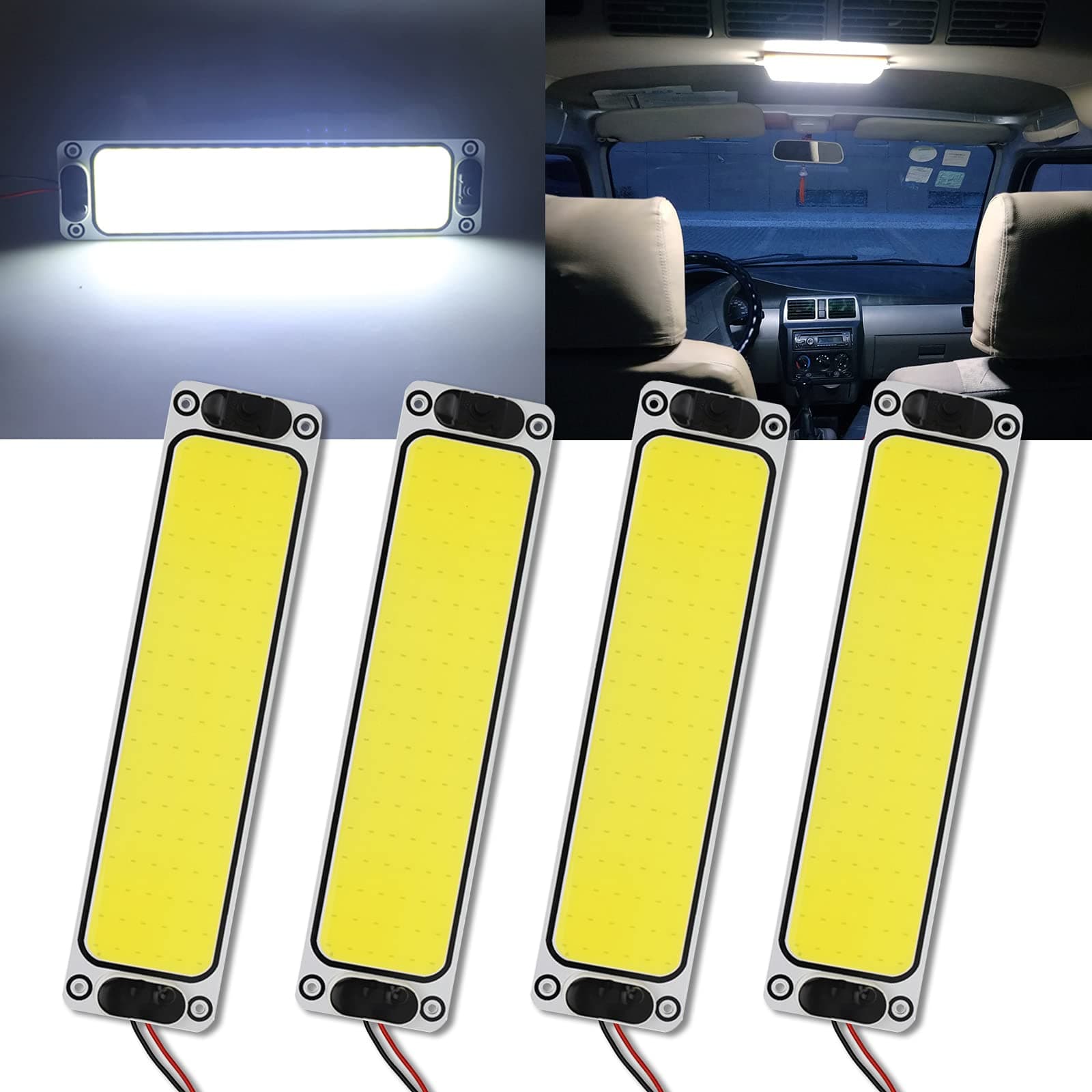 Interior Light Bar COB 108 SMD DC12-36V LED Strip Lights with ON/Off Switch for Camper Truck Van RV Trailer Boat Car Cargo Cabinet Lights with Double-Sided Tape/Screw 4-Pack White