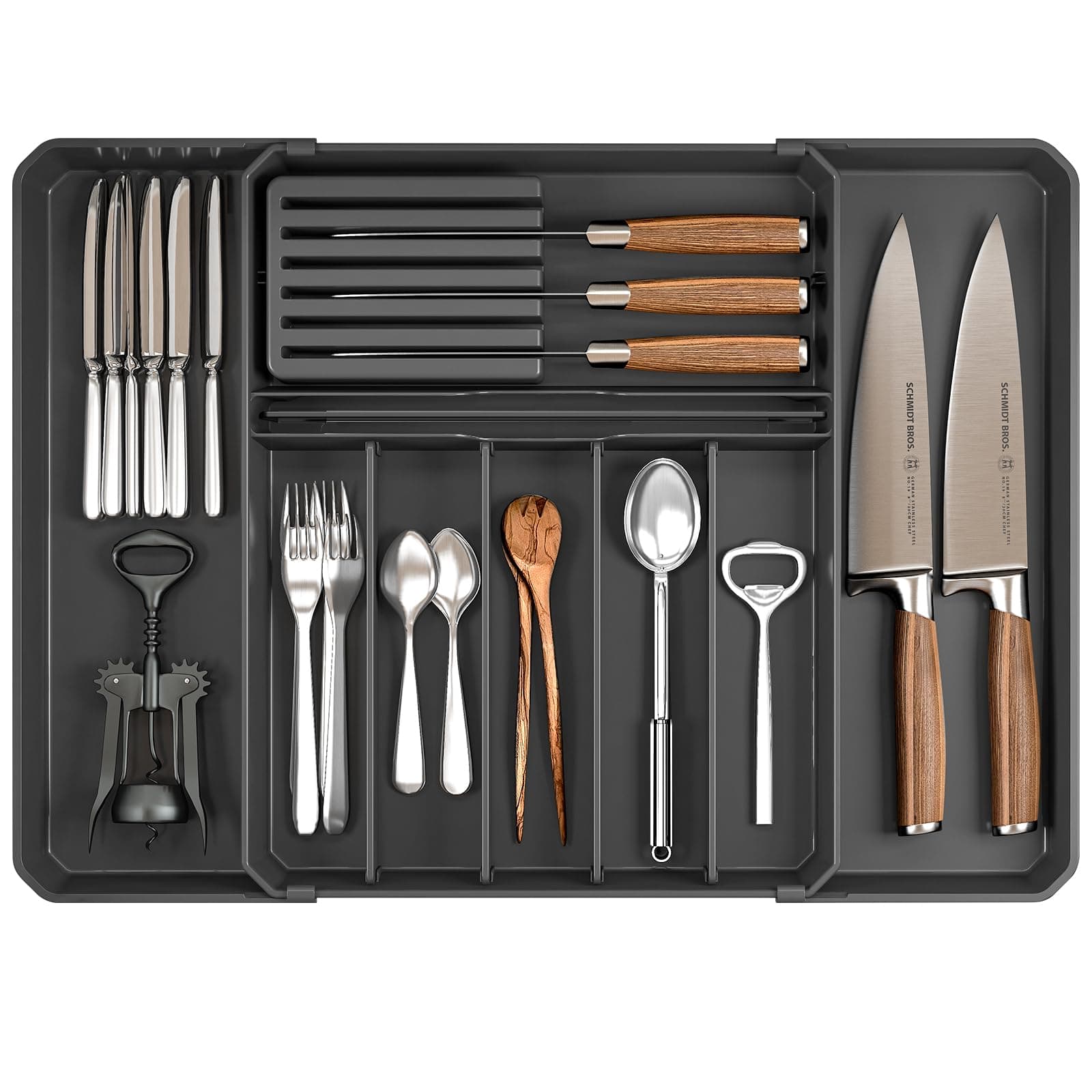 fifameSilverware Drawer Organizer, Expandable Kitchen Utensil Organizer, Larger Capacity Flatware and Cutlery Tray, Multi-Purpose Drawer Storage for Kitchen, Dressing Table, Office, Bathroom, (Black)