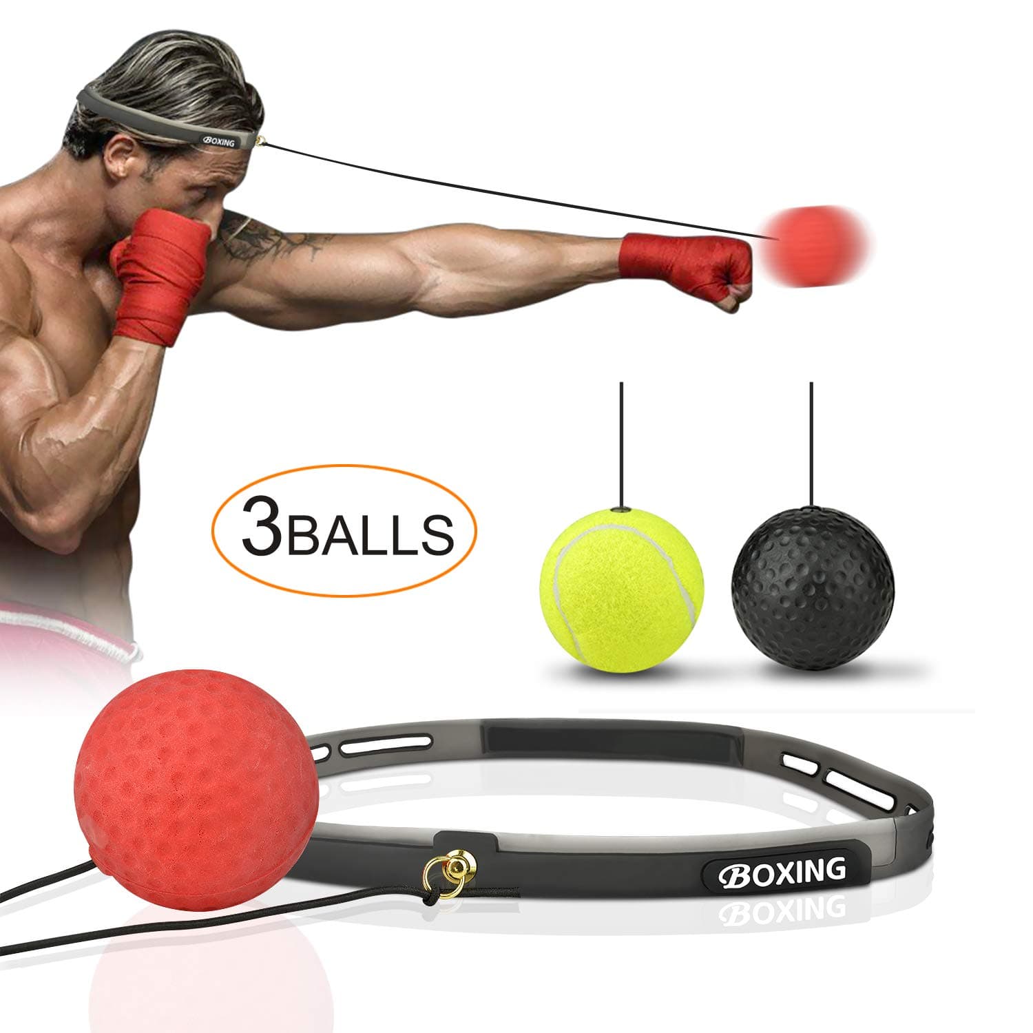 Himover Boxing Reflex Ball, 3 Difficulty Level Boxing Fight Ball with Headband, Perfect for Reaction, Agility, Punching Speed, Hand Eye Coordination Training