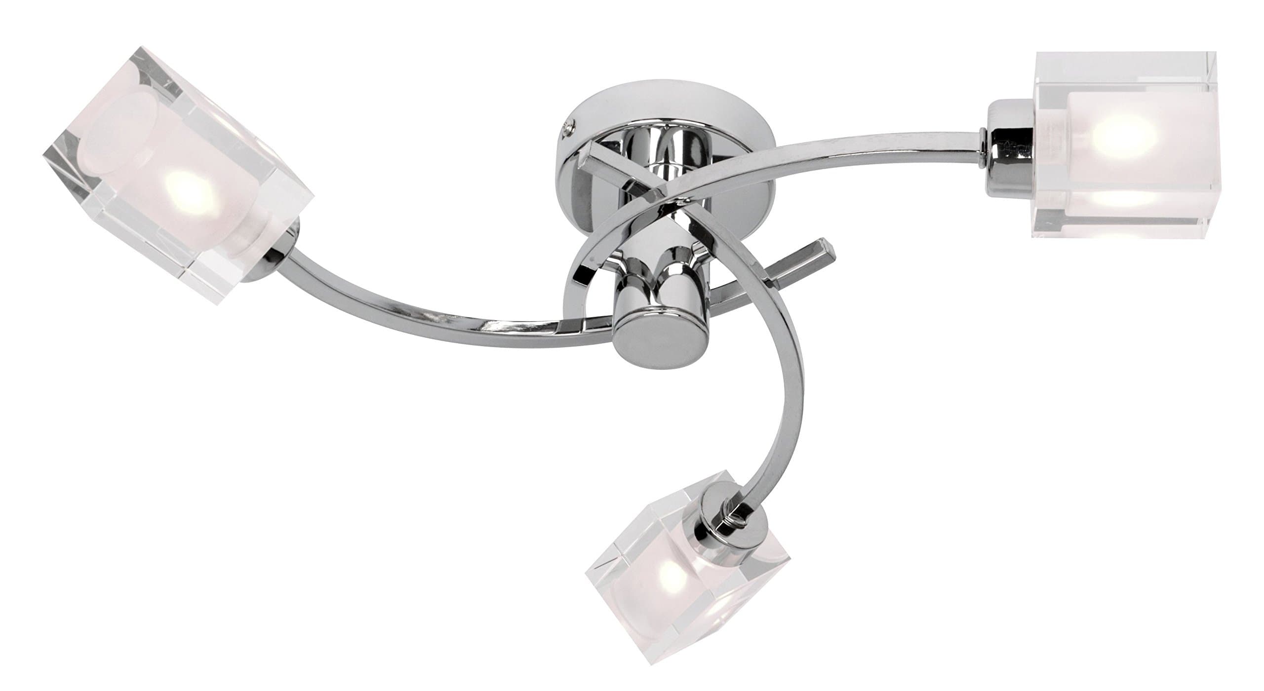 Chrome and Ice Cube Poole Lighting Simpson 3 Arm Multi Indoor Semi Flush Ceiling Light Chrome Plate with Frosted Glass