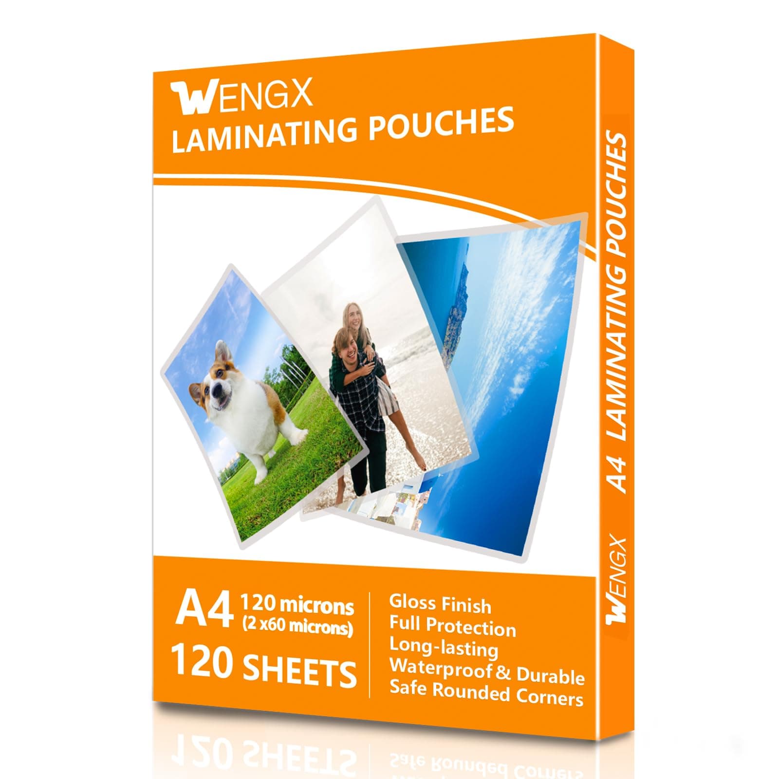 120 Sheets A4 Laminating Pouches,Gloss Finish,Rounded Corners, Clear,120 Micron (2 x 60 Micron) Laminator Pouches Glossy Laminate Pouch-Flexible Rigidity for Everyday Use