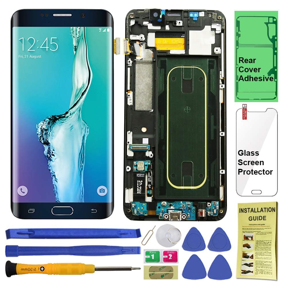 Display Touch Screen (AMOLED) Digitizer Assembly with Frame for Samsung Galaxy S6 Edge Plus (5.7 inch) G928T (T-Mobile) (for Mobile Phone Repair Part Replacement) (Repair Tool Kits) (Black Sapphire)