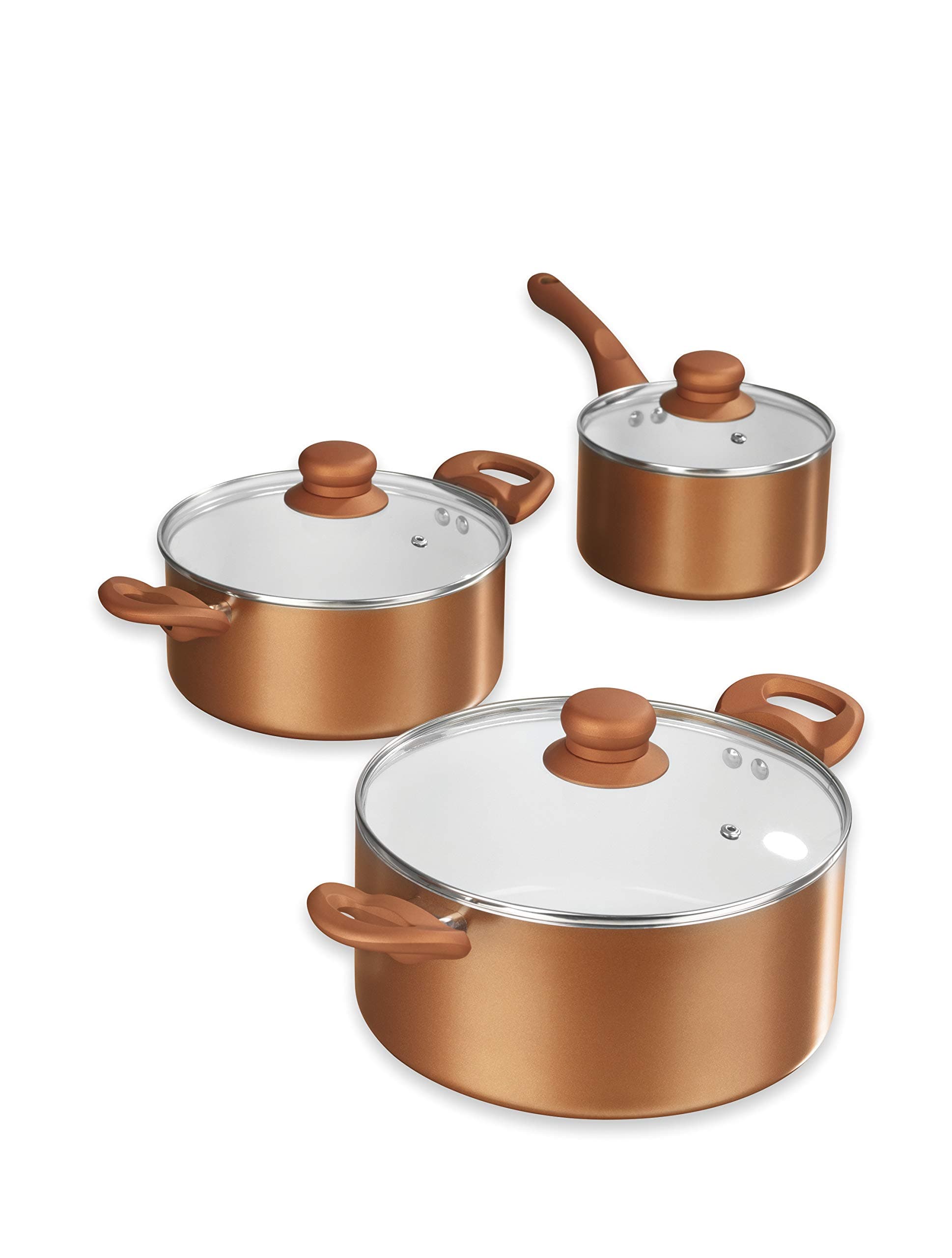 'Bratmaxx Copper Style Cookware Ceramic Pot Set, 6 Piece – Saucepan 16 cm 1.8 Litre Casserole 20 cm 2.8 Litre – 24 cm 5 Litres