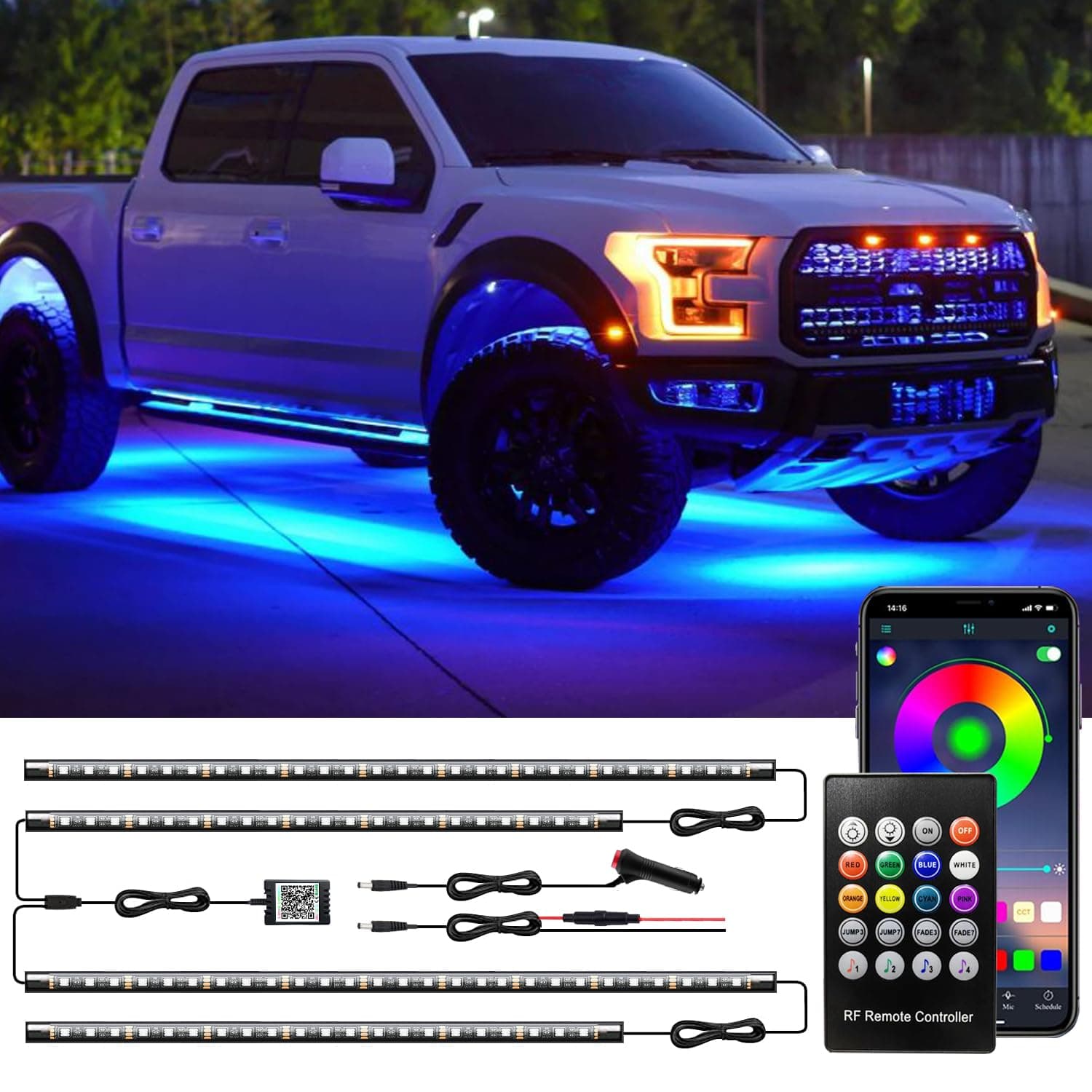 Underglow Kit for Car, Led Underglow Lights with App and Remote Control, 16 Million RGB Colors, 29 Preset Modes, Music & DIY Mode, Under Car Led Lights Exterior for SUVs, Trucks, DC 12V