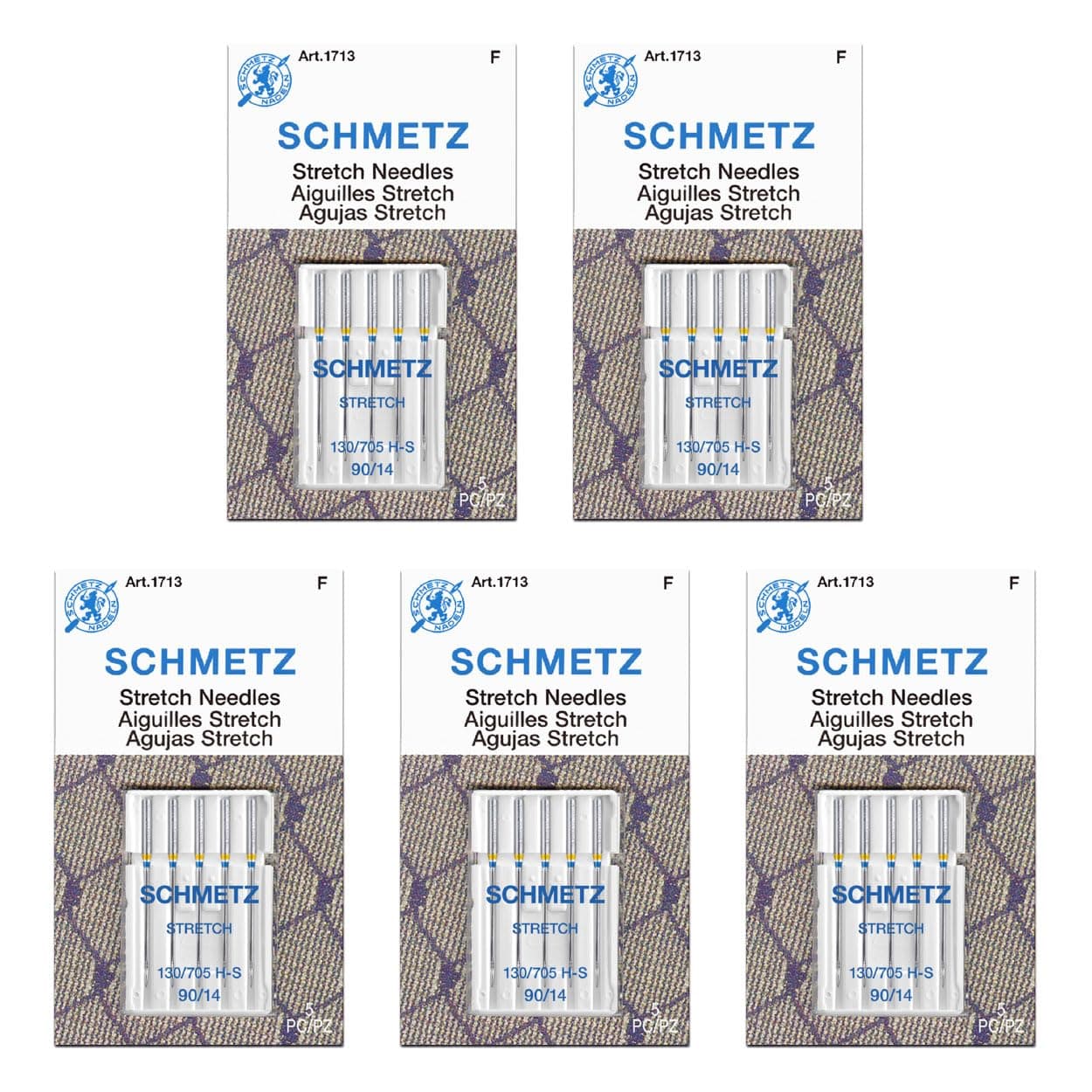 SCHMETZ Stretch Sewing Machine Needles - Precision Needles, Size 90/14, 5-Needle Cards, Pack of 5