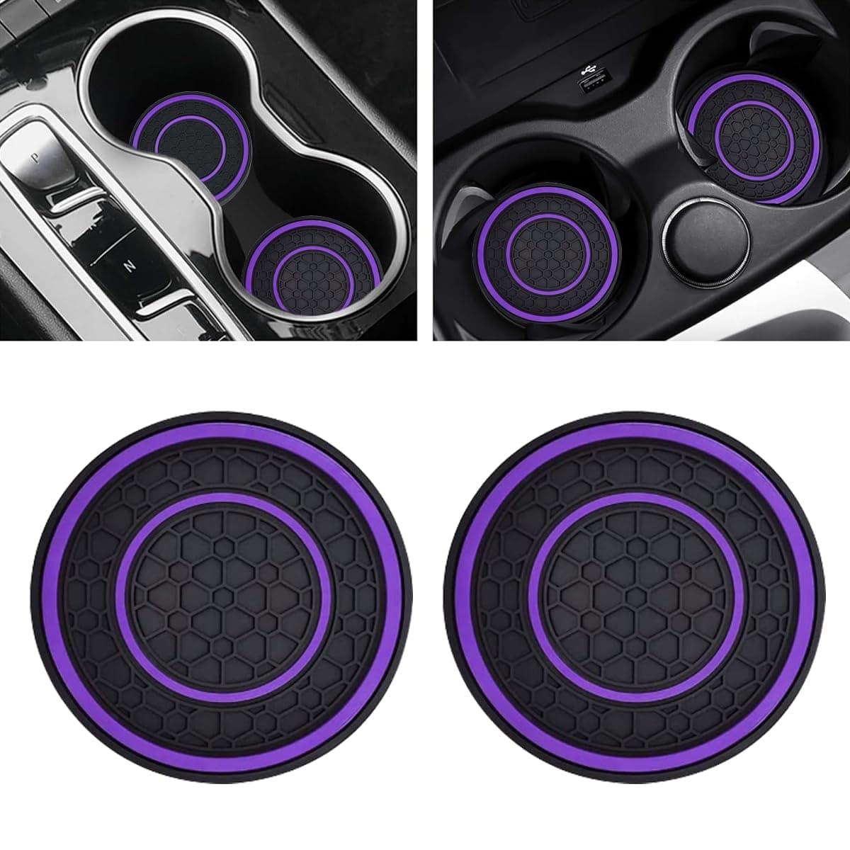 2PCS Car Cup Holder Coasters, 2.75 Inch Auto Non-Slip Anti Dust Cup Mats, Console Cup Holder Insert Coaster Auto Insulated Mats, Universal Interior Accessories for Most Cars (Purple)