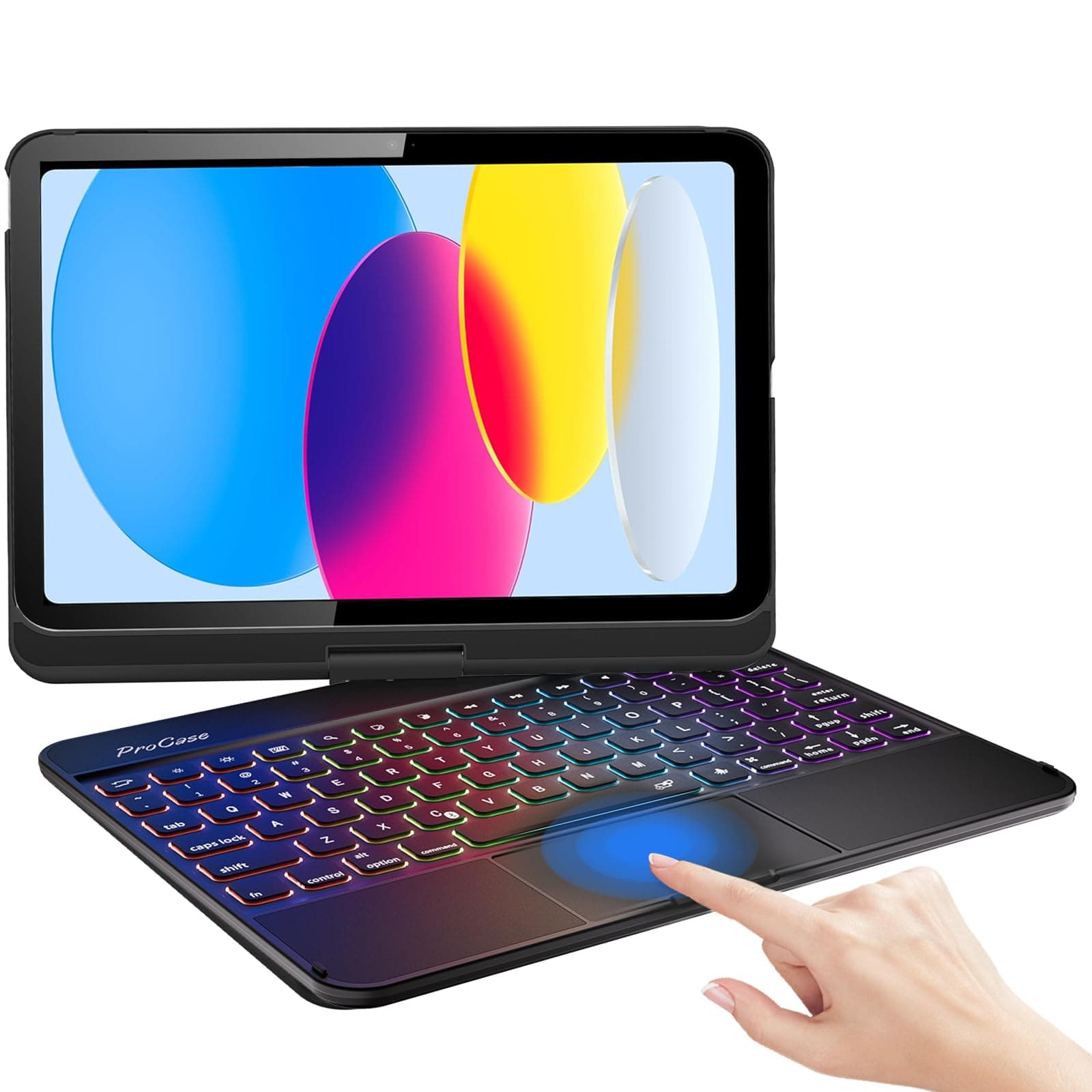 360° Rotation iPad (A16) 11th 2025 / iPad 10th Generation 2022 Keyboard Case with Multi-Touch Trackpad for, 7 Color Backlit Touchpad Keyboard Case for 11th/10th Gen 11/10.9 inch –Black