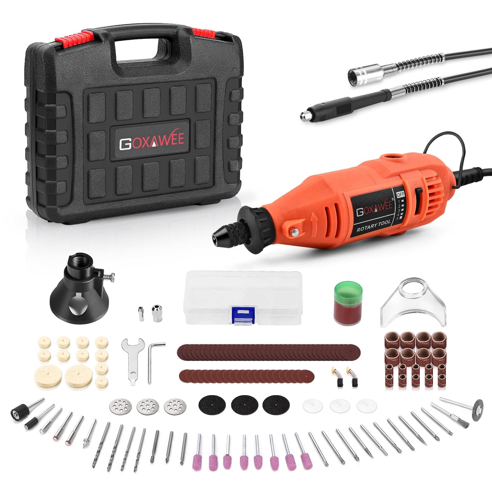 Rotary Tool Kit with Keyless Drill Chuck and Flex Shaft, Variable Speed Electric Multiuse Tool & 140 Accessories for Cutting, Drilling, Engraving, Grinding, Sanding, Polishing, Crafts,and DIY
