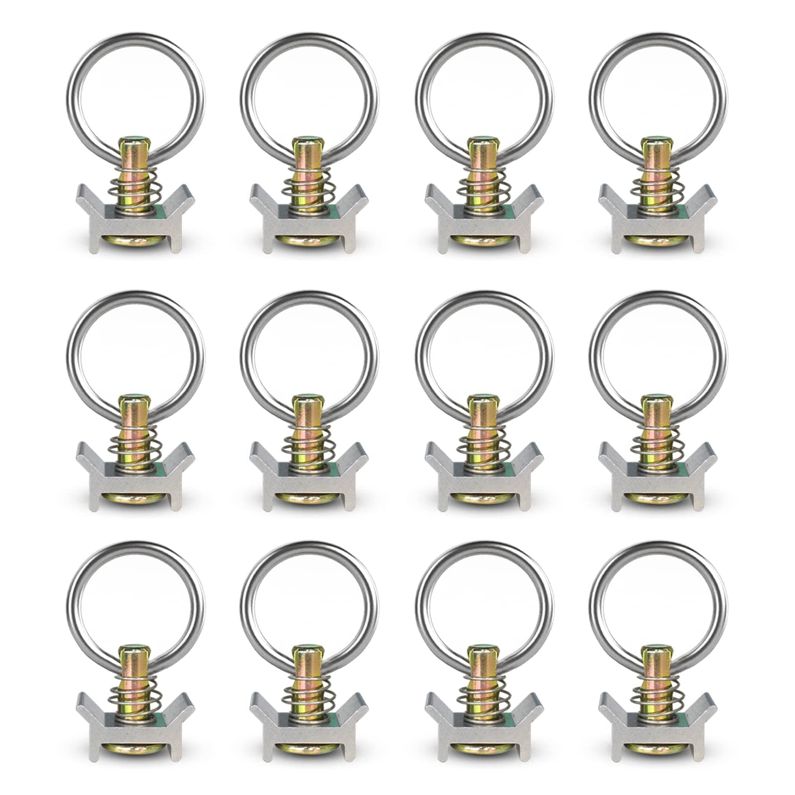 ENJ 12 Pieces Single Stud Fitting L Track 4,000LB Capacity with Stainless Steel Round Ring Aluminum Keeper Cargo Control