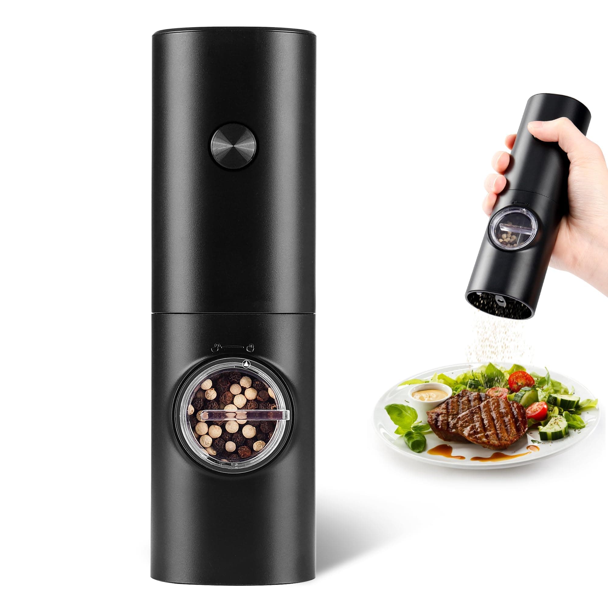 - Electric Pepper Grinder or Salt Mill, Battery Powered Automatic Pepper Mill, Ceramic Grinder with Adjustable Coarseness, LED Light, One Hand Operation (1 pack)