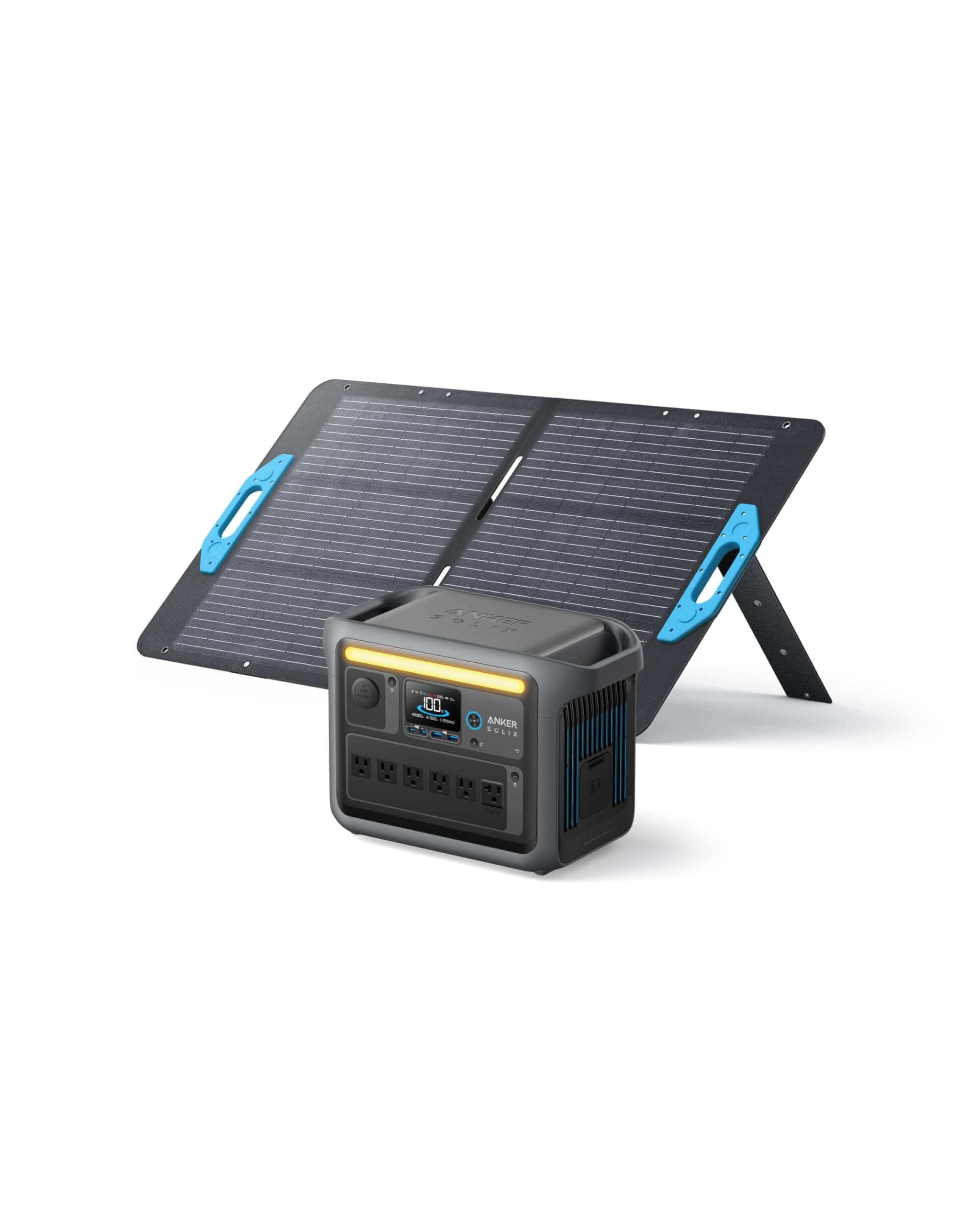 Anker SOLIX C1000 Portable Power Station with 100W Solar Panel, 1800W Solar Generator, 1056wh LFP (LiFePO4) Battery, 6 AC Outlets, Up to 2400W for Home, Power Outages, and Outdoor Camping