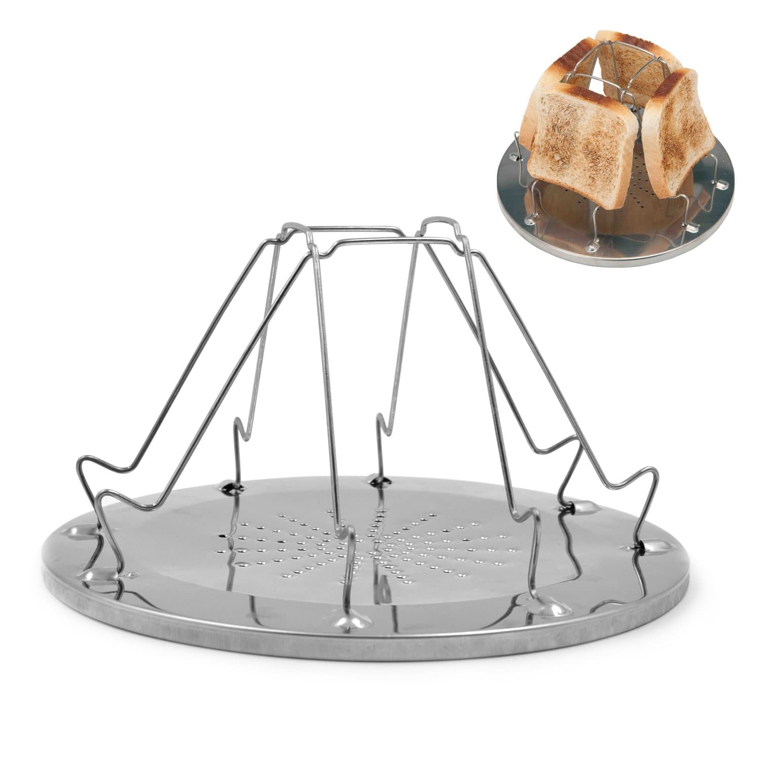 Camping Toast Rack Holder 4 Slice Baking Roaster with Tray for BBQ Party Outdoor Hiking Camping Fishing Picnic Cooking Breakfast Set