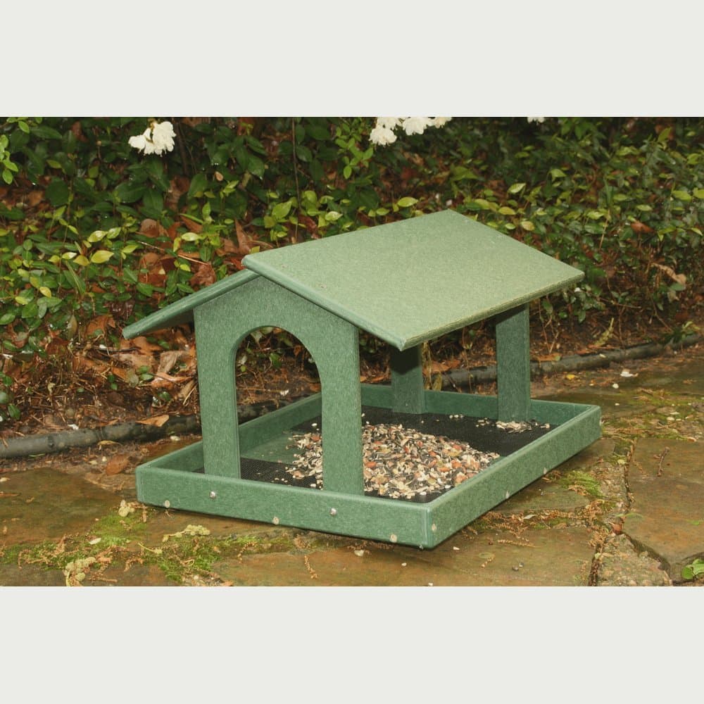 Songbird Essentials 18 x 15 Recycled Plastic Fly Through Platform Bird Feeder. Easy Clean with Roof