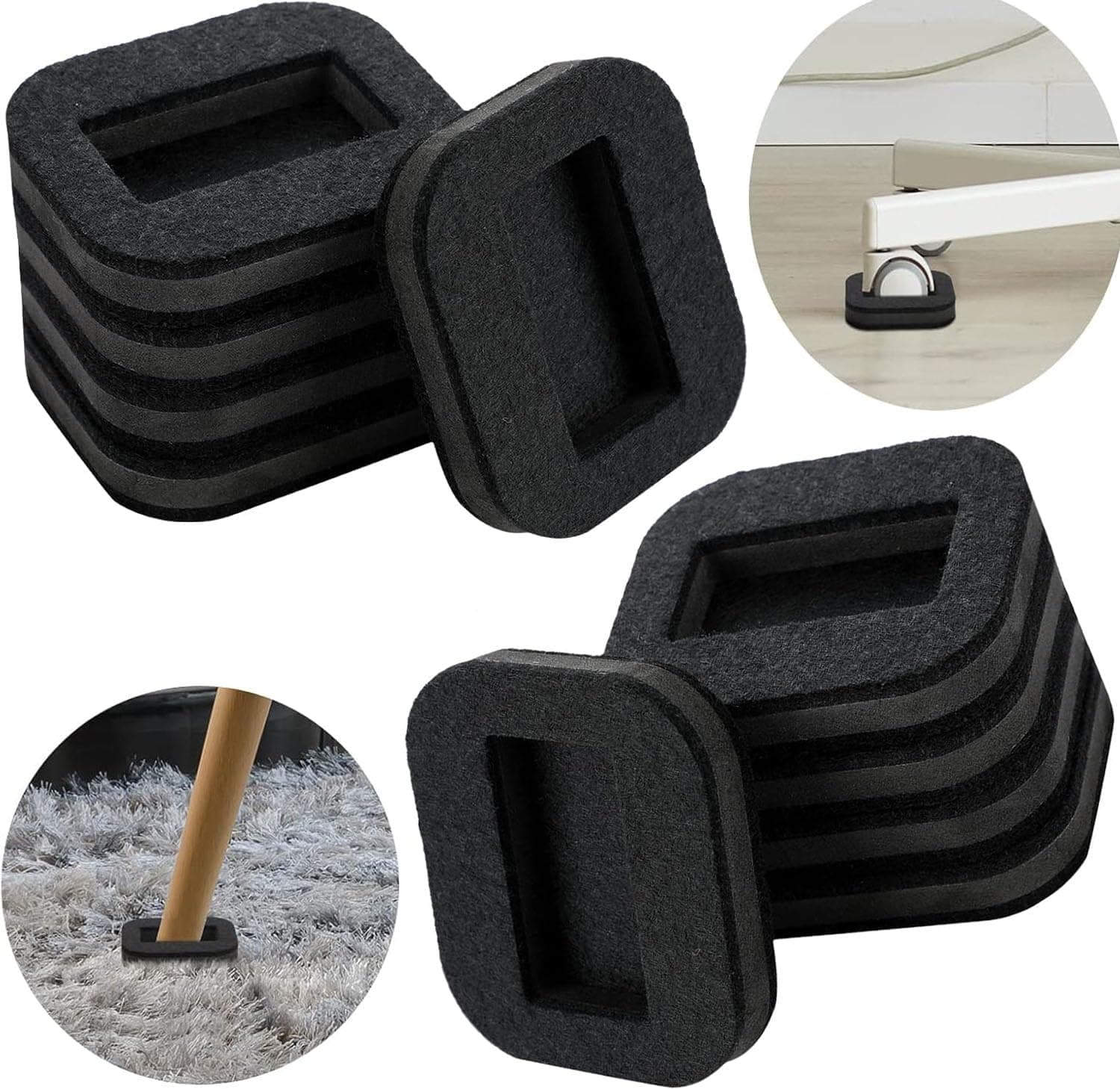 Do It Your Self Felt Caster Cups Ultra-Grip, Scratch-Resistant Wheel Stoppers for Smooth Moving Hard Floors, Ideal for Beds Chairs Office Furniture Preventing Damage Noise (1st Image, 4 Pieces)