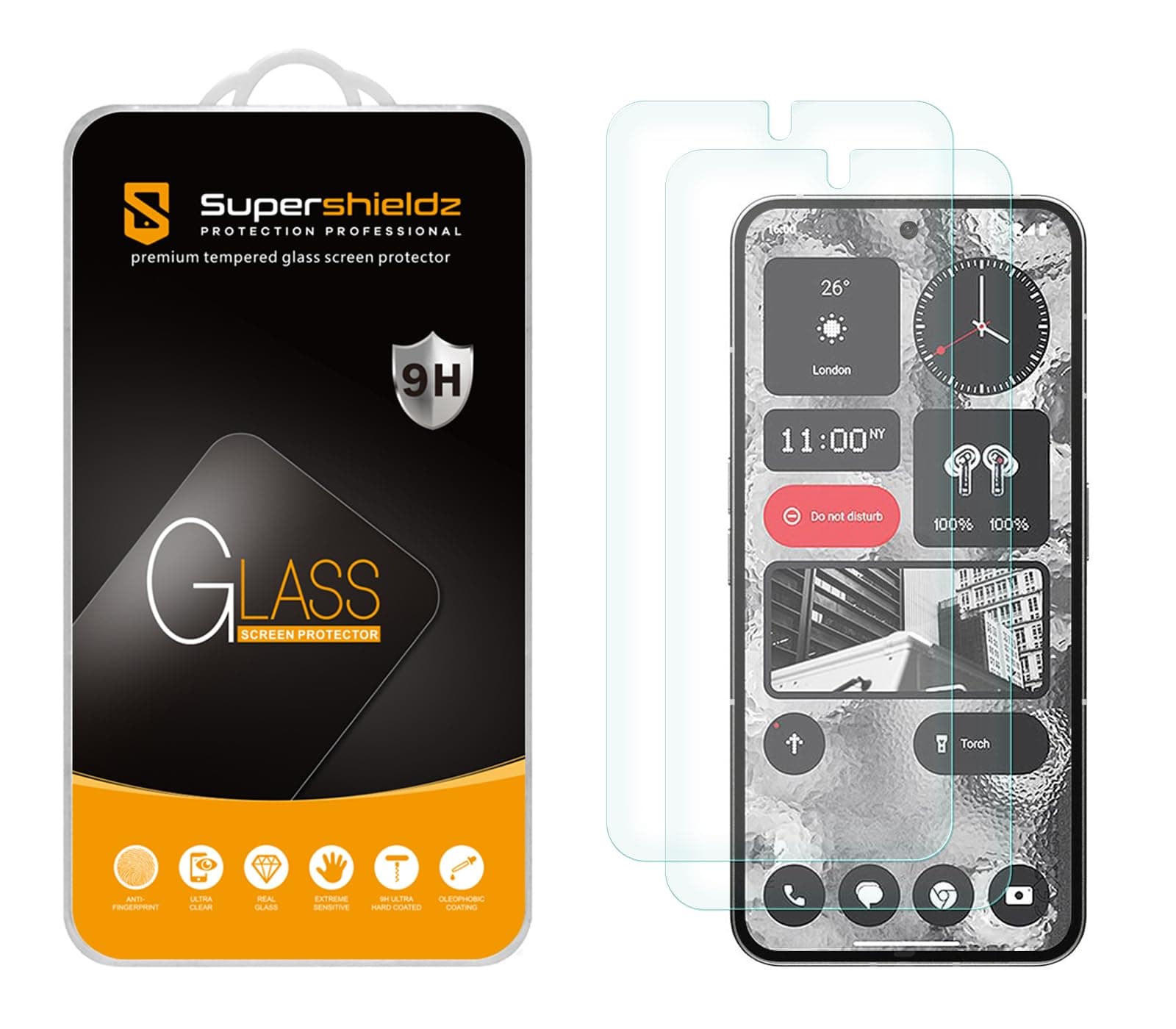 Supershieldz (2 Pack) Designed for Nothing Phone (2) Tempered Glass Screen Protector, Anti Scratch, Bubble Free