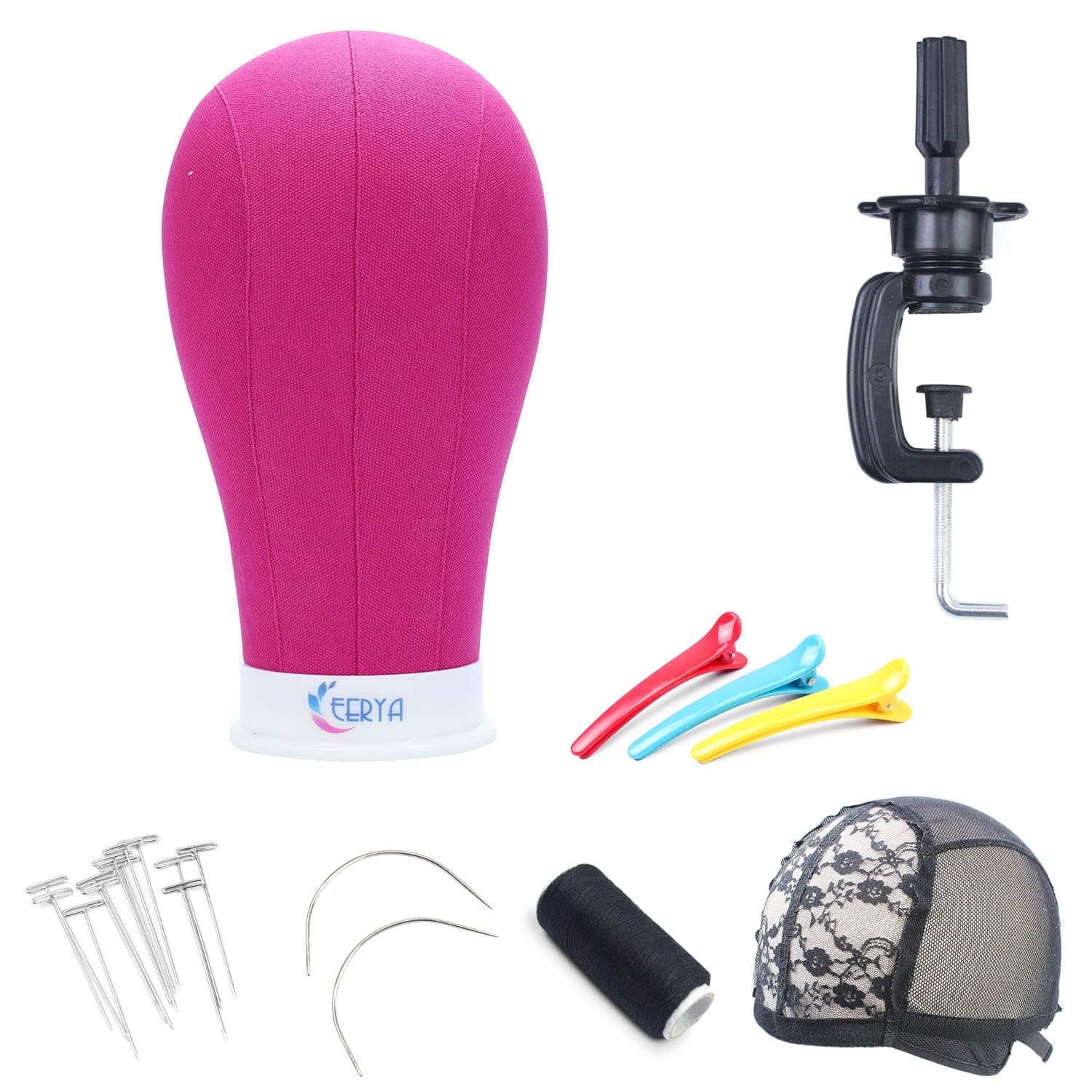 Eerya 22 Inch Wig Head Stand Set for Wig Making Display Styling Training Poly Canvas Block Head with Mount Hole Mannequin Manikin Head Stand(22 Inch)