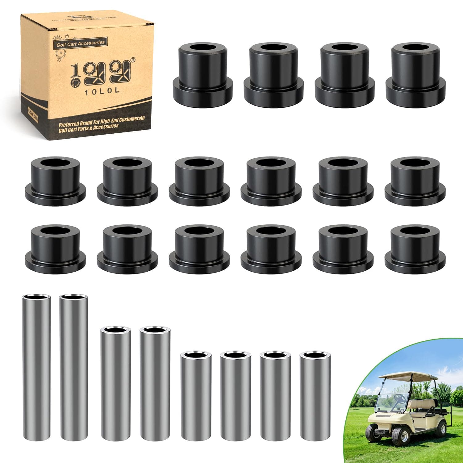 10L0L Front Leaf Spring & Upper A Arm Bushing Kit for Club Car DS Golf Cart 1992-up, Replace OEM 1016346 1016349 1016350 1012303 1015583