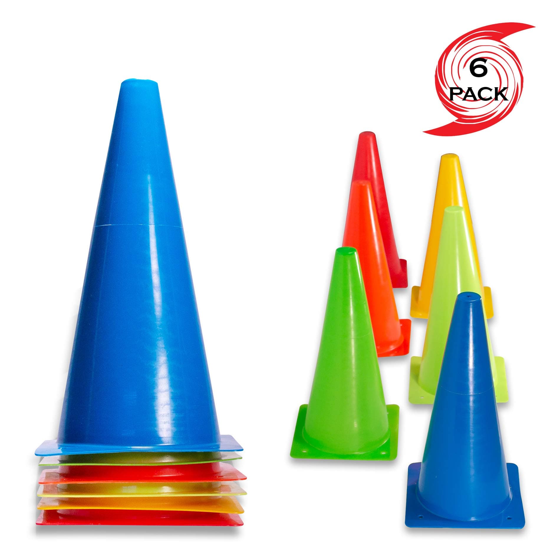 2" 9" 12" Inch Plastic Multicolored Cones 6 12 50 Pack Set - Perfect for Soccer, Football, Basketball Coaching, Agility Drill Training Field Marker. Traffic Cones (12 inch 6 Units)
