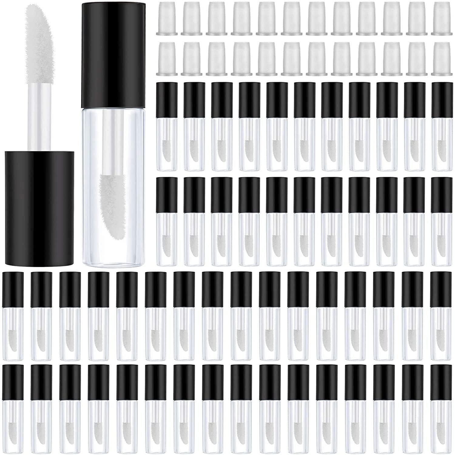 Lip Gloss Tubes Containers 100PACK 1.2ML Clear Empty Refillable Lip Balm Bottle Reusable Mini Lipstick Bottle for Lipstick Samples Travel Split Charging DIY Makeup (Black)