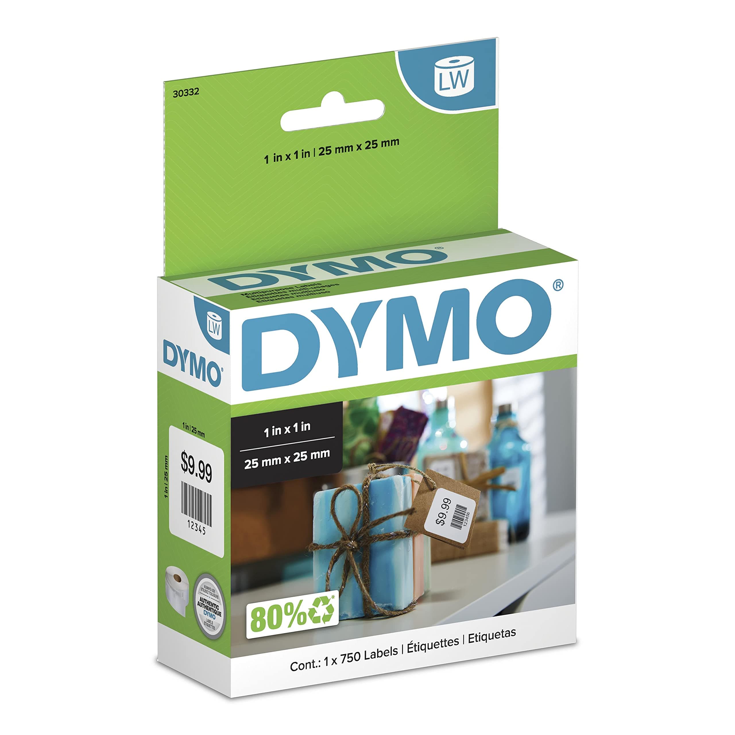 Dymo Authentic Lw Multi-Purpose Square Labels | Dymo Labels For Labelwriter Printers, Great For Barcodes, (1" X 2.5 cm), 1 Roll Of 750