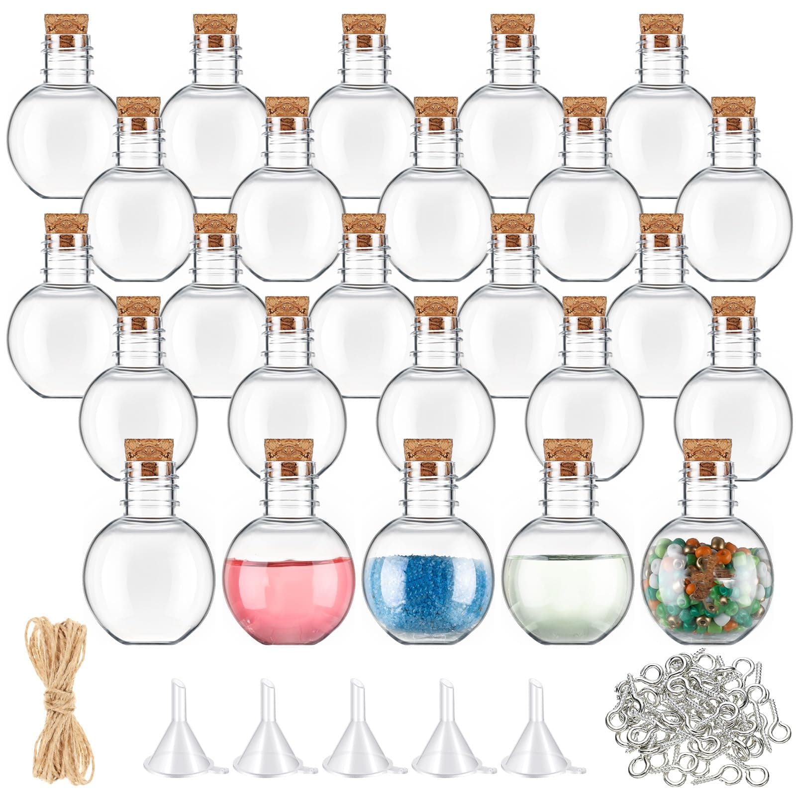 25 Pack 1oz Plastic Mini Potion Bottles with Corks, Small Sand Art Jar Tiny Clear Liquor Bottles Bulk Wishing Vial for Birthday Halloween Valentines Party Favor DIY Craft