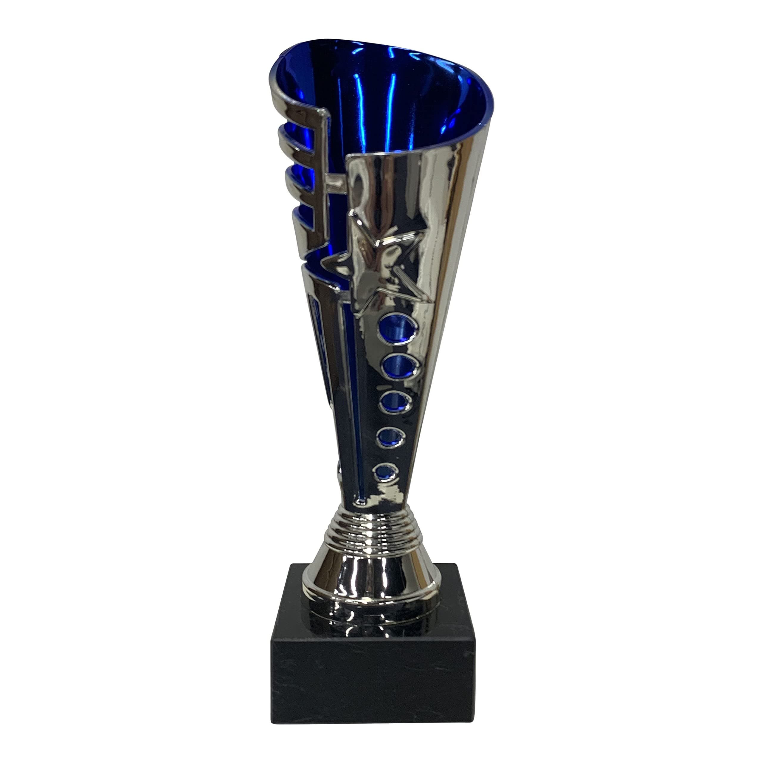 Express Medals Trophy Cup - Silver Blue Star Trophy with Marble Base for Sport Tournaments, Competitions, Recognition or Award, 9 Inches Tall x 3 Inches Wide at The top.