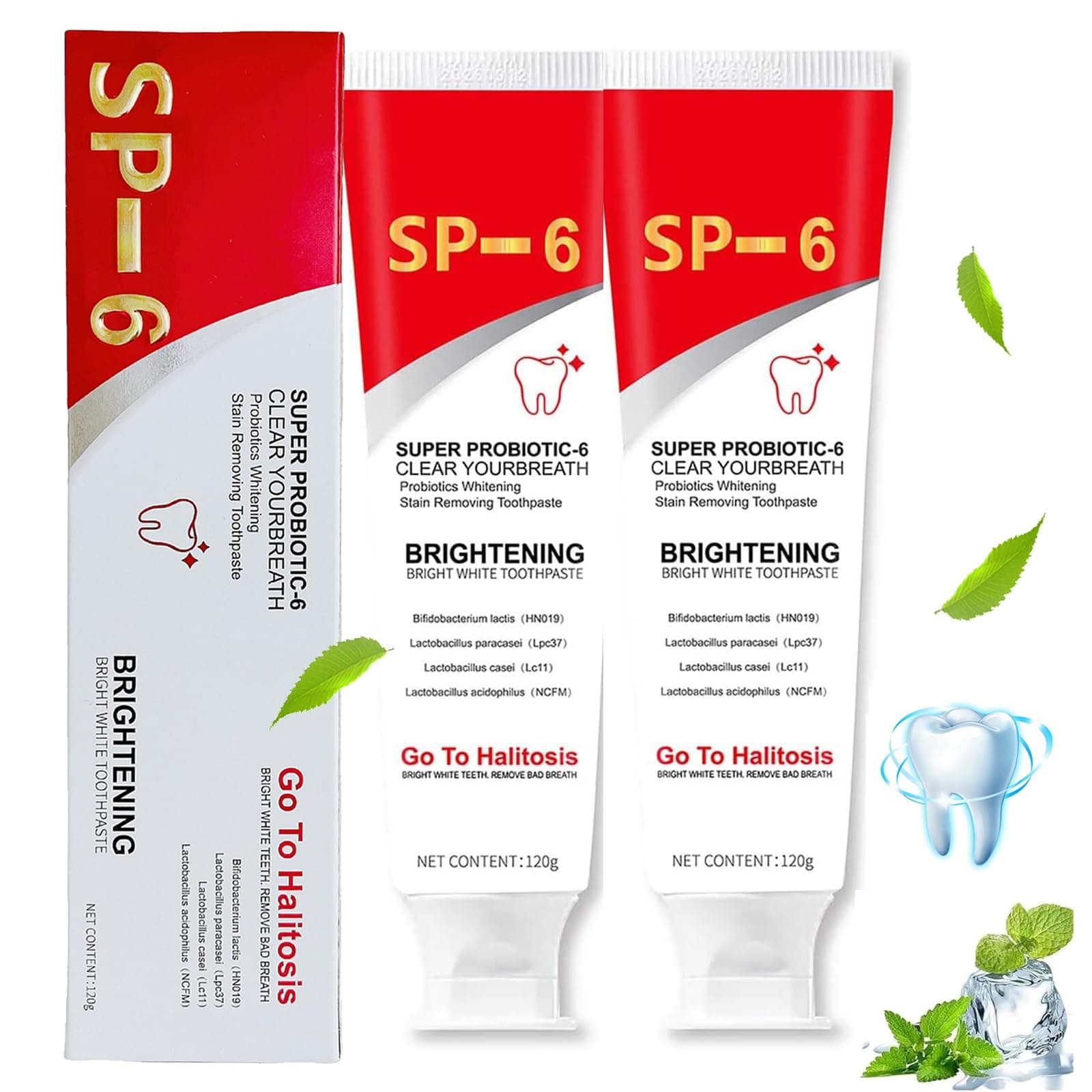 SP-6 Ultra Whitening Toothpaste,Sp-6 Toothpaste Probiotics,Sp6 Tooth Whitening,Fresh Breath,Deep Cleaning,Oral Care for Healthier Teeth,120g*2 (sp6)