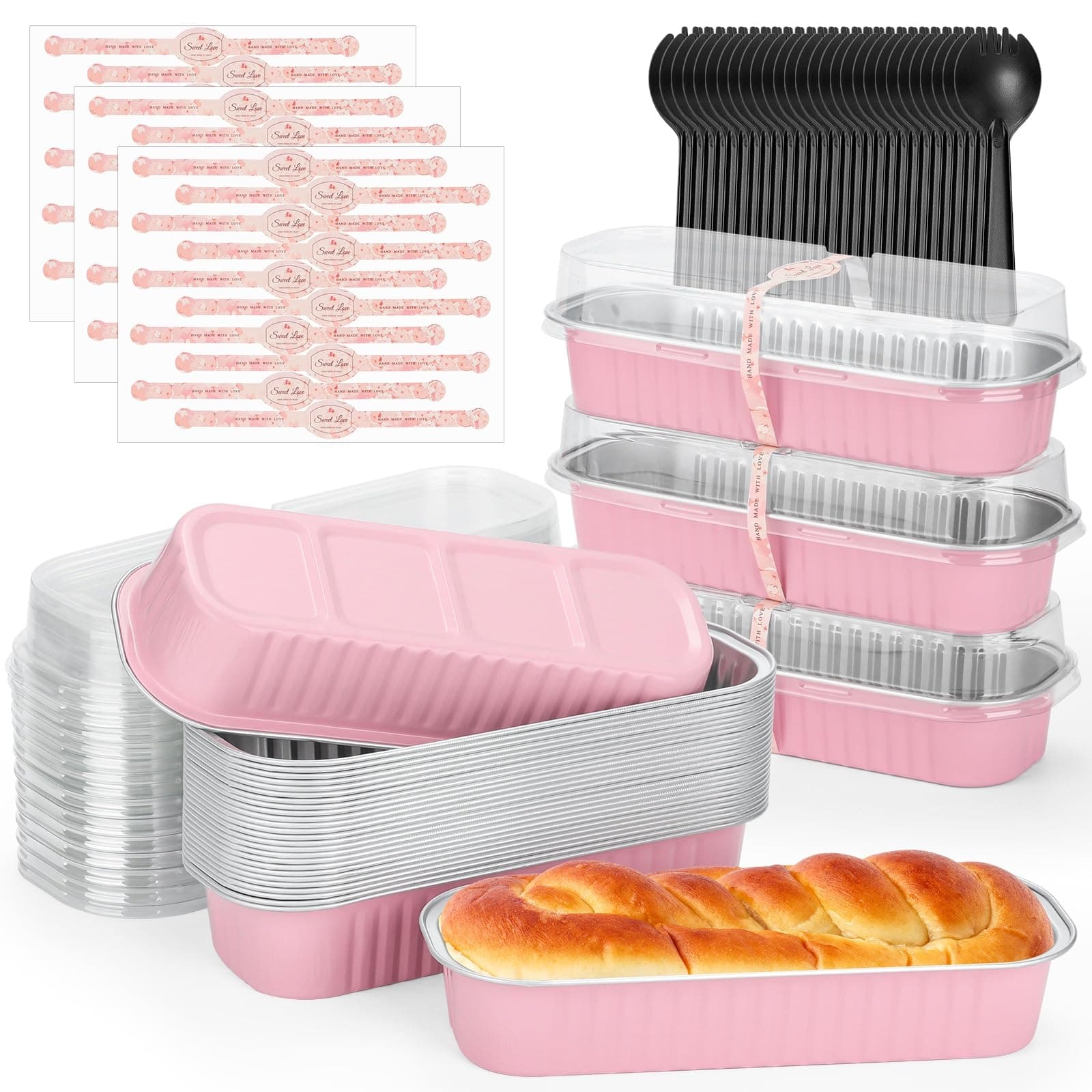 selizo 60 Pack 6.8oz Mini Loaf Baking Cake Pans with Lids, Rectangle Disposable Aluminum Foil Loaf Baking Pans, Small Baking Cake Tins Cup Cake Containers for Thanksgiving Christmas Individual Cakes