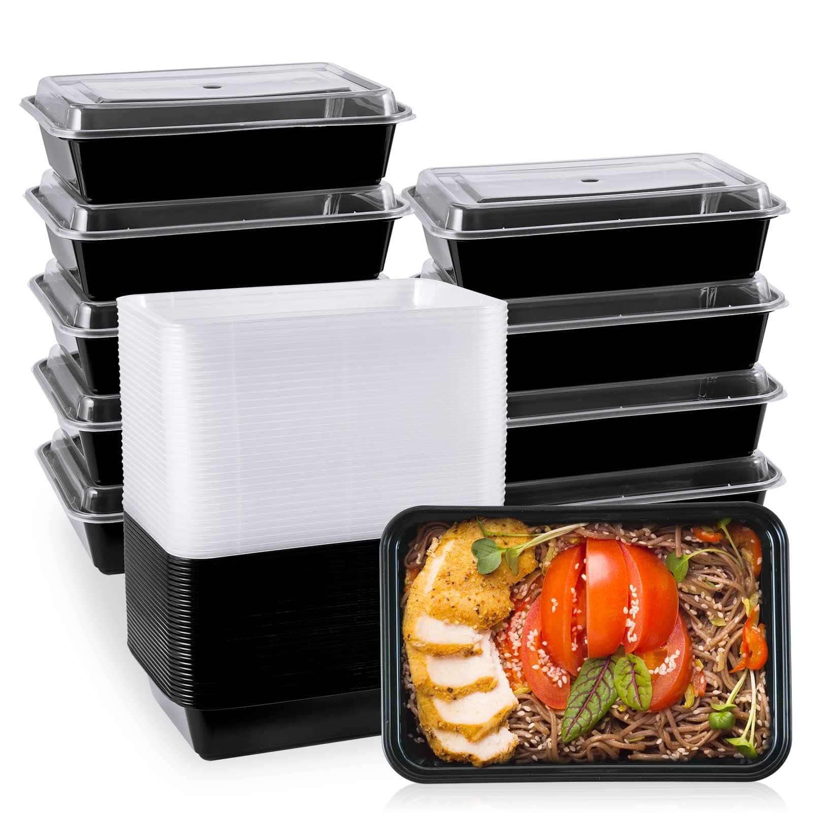 MUCHII 34 oz Meal Prep Containers With Lids, 30 Count To Go, Plastic Disposable Food Containers Microwave and Freezer Safe