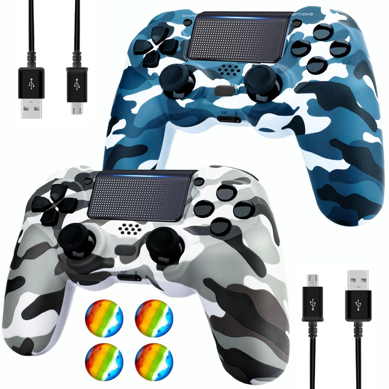 Dliaonew Wireless Controller for PS4, 2 Pack Remote Control Compatible with Playstation 4/Slim/Pro with Dual Vibration/Audio/Six-axis Motion Sensor/Game Joystick - Camo Blue + Camo Grey Gamepad