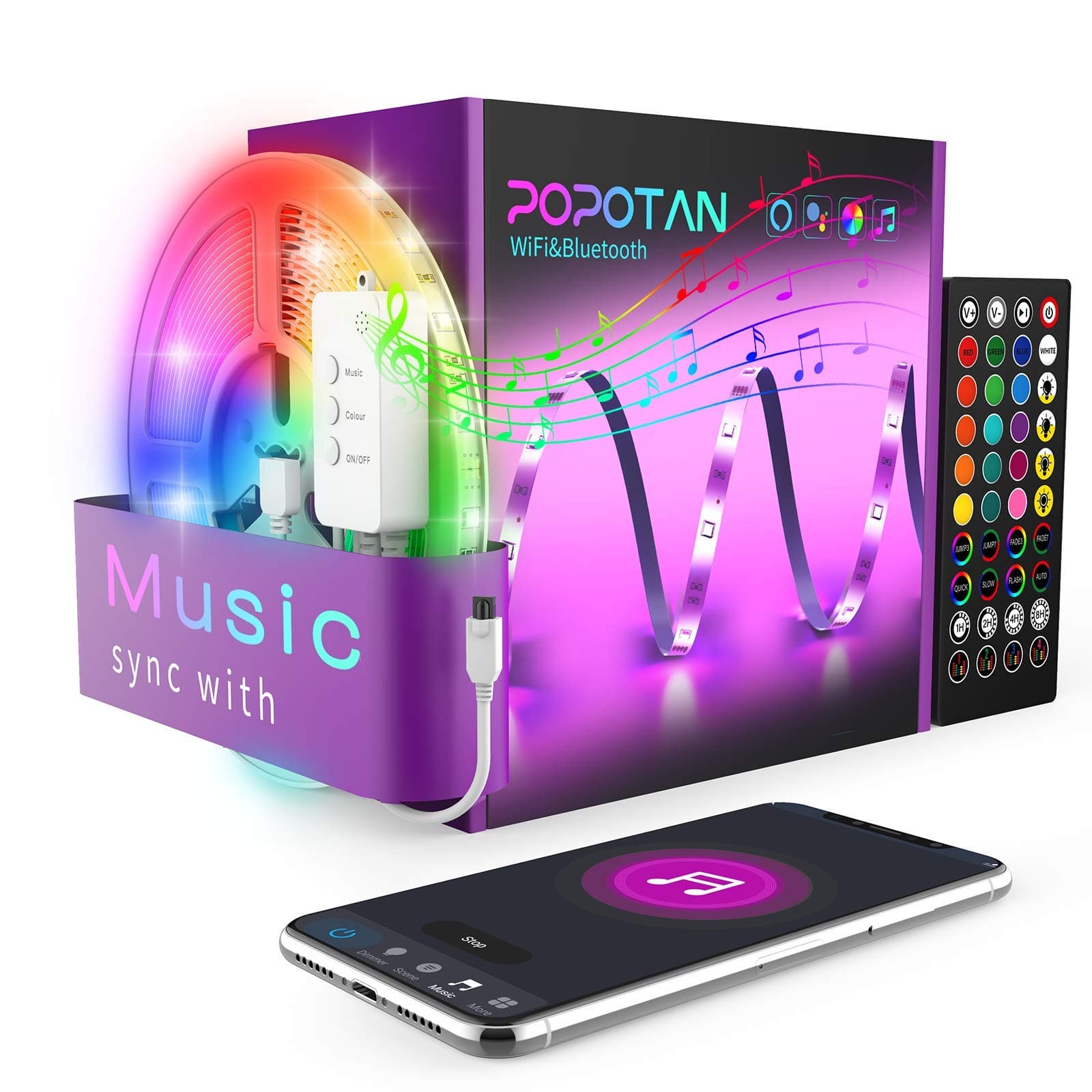 Popotan Alexa LED Lights 10m Smart Bluetooth WiFi App Control LED Strip Lights Works with Alexa and Google Assistant Music Sync RGB Color Changing Lights for Bedroom Home Party Wedding Wall Decoration