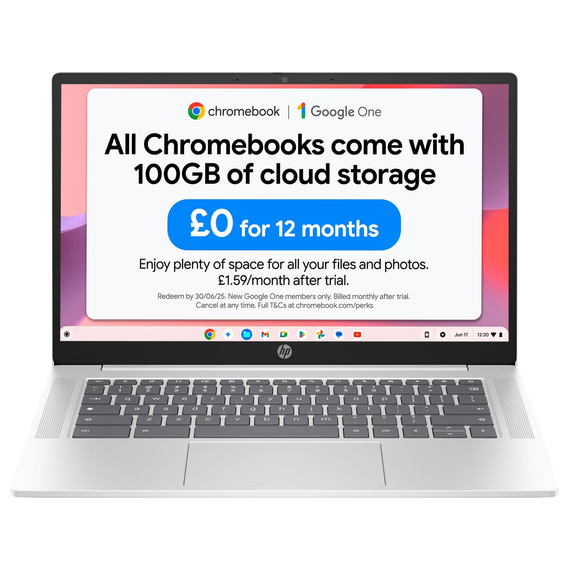 Chromebook 14" | Intel Processor N100 Processor| 4 GB RAM | 128 GB Flash Storage | Intel UHD Graphics | HD Display | Up to 12hrs battery | Chrome OS | Dual Speakers | Glacier Silver | 14a-nf0002sa